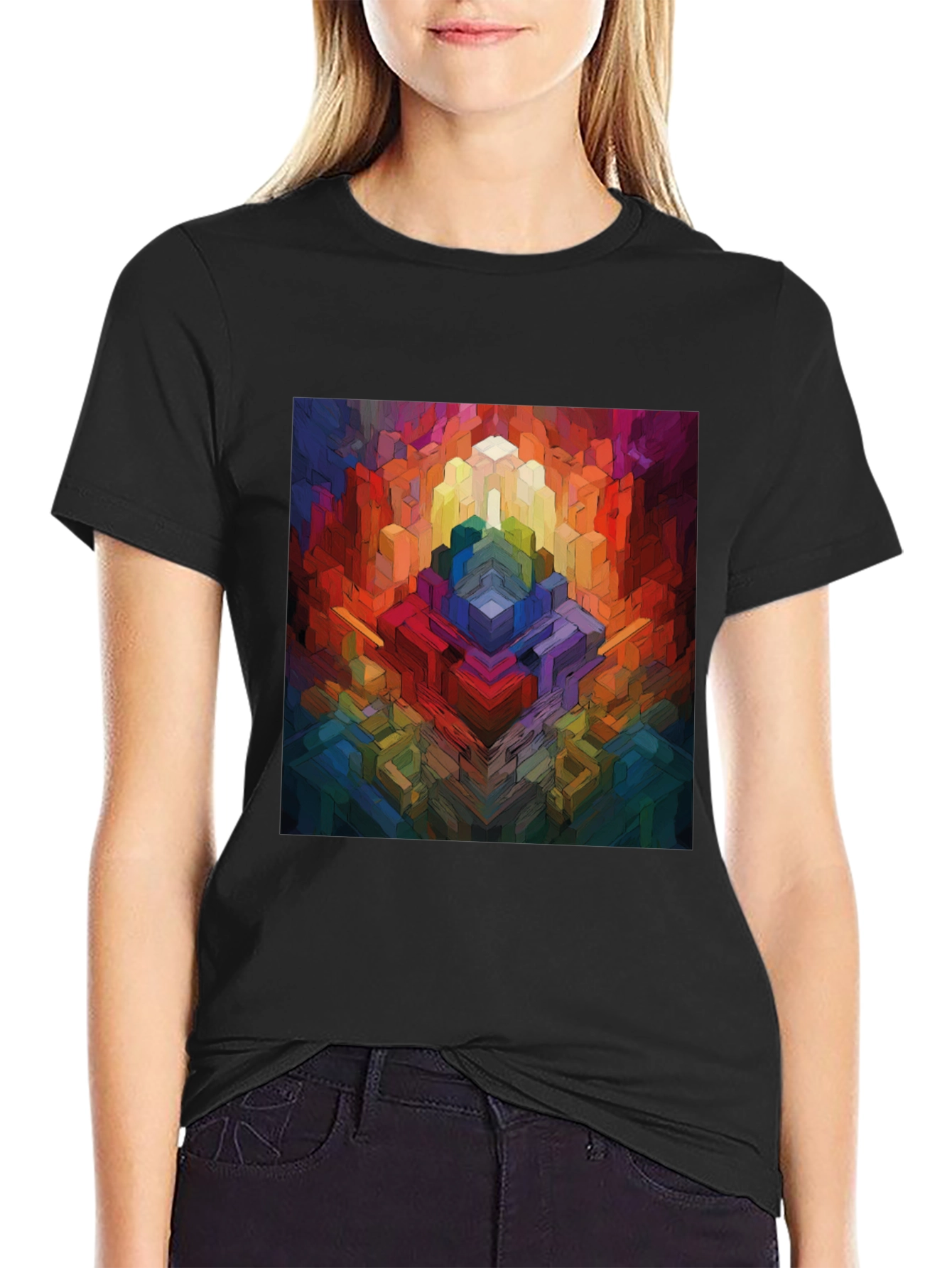 Abstract Geometric Graphic Tee - Colorful Pixel Art Shirt