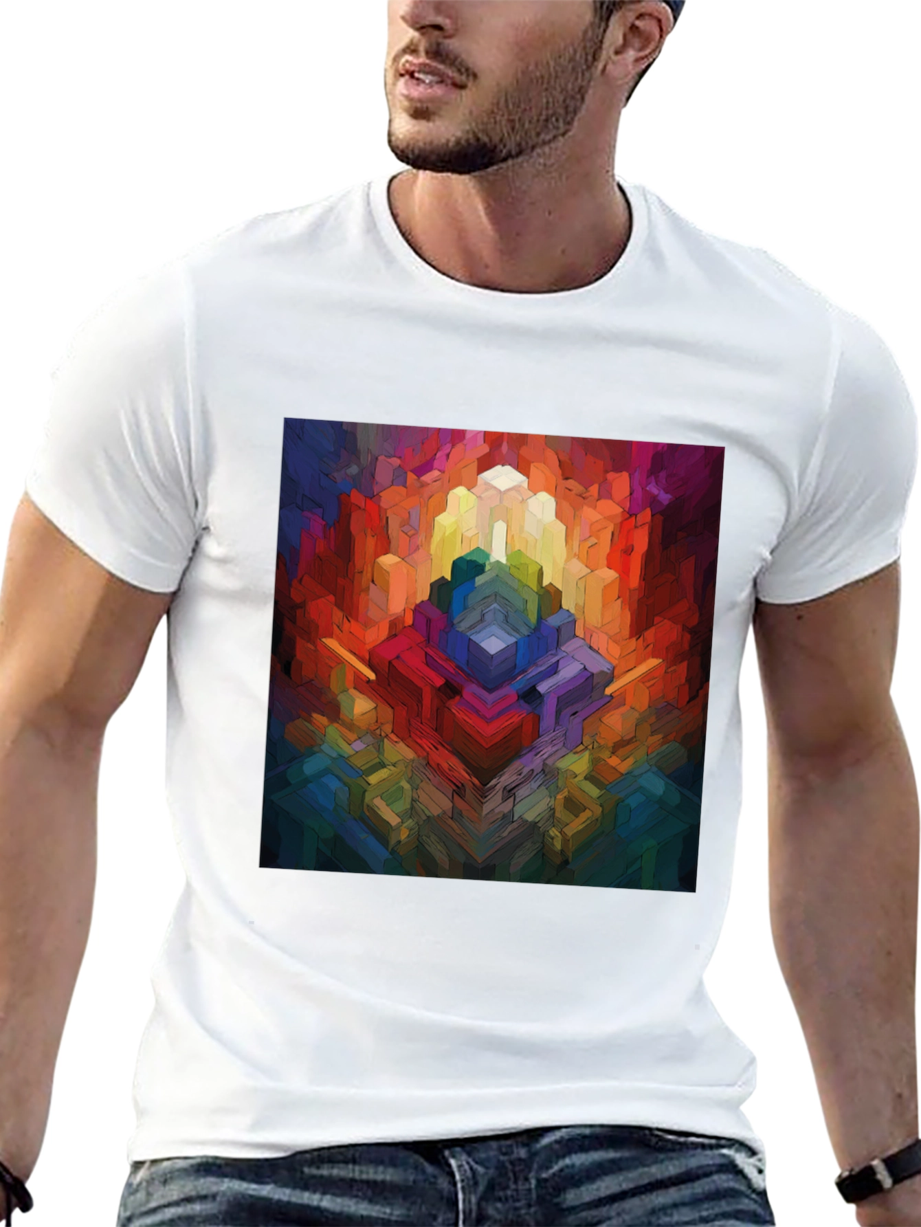 Abstract Geometric Graphic Tee - Colorful Pixel Art Shirt