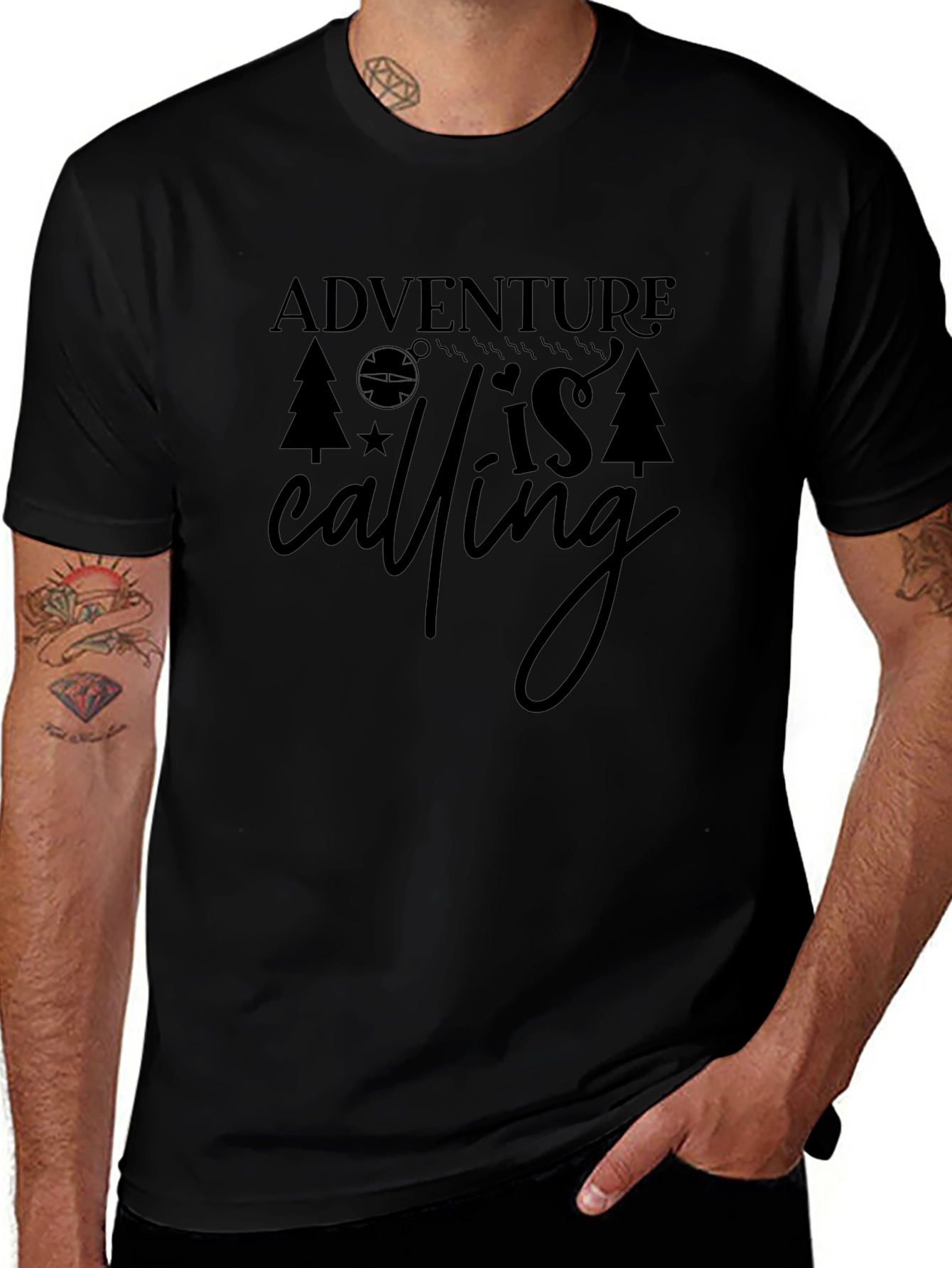 Adventure is Calling Black Graphic Tee