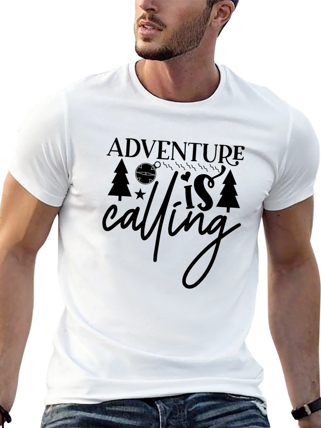 Adventure is Calling Black Graphic Tee