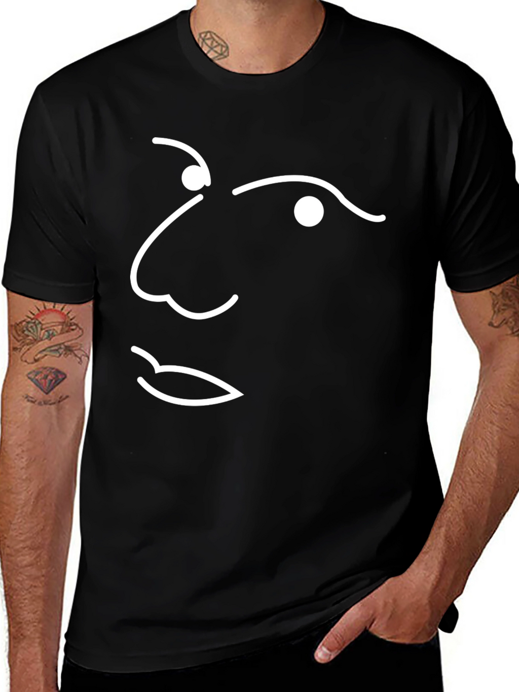 Abstract Face Line Art Black T-Shirt