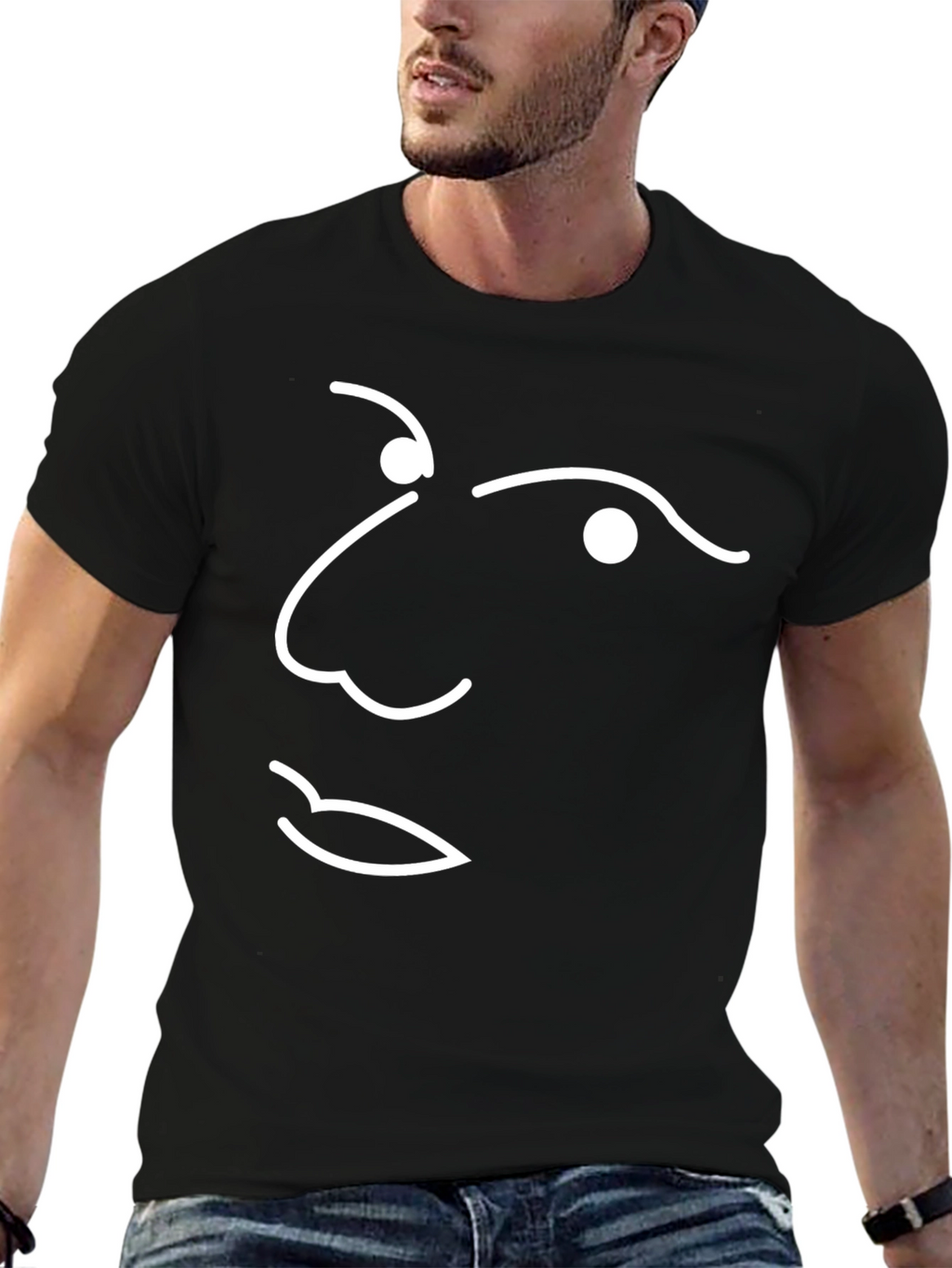 Abstract Face Line Art Black T-Shirt