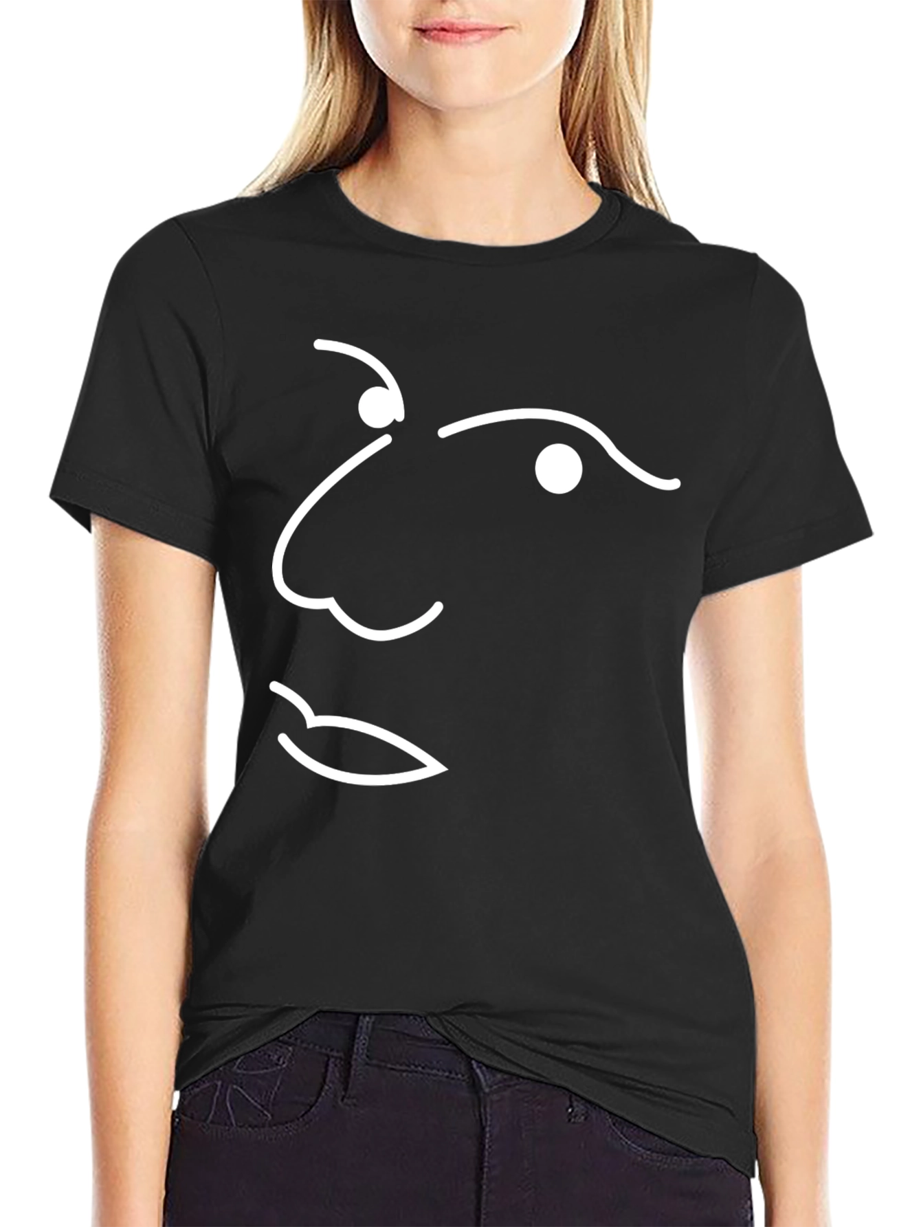Abstract Face Line Art Black T-Shirt
