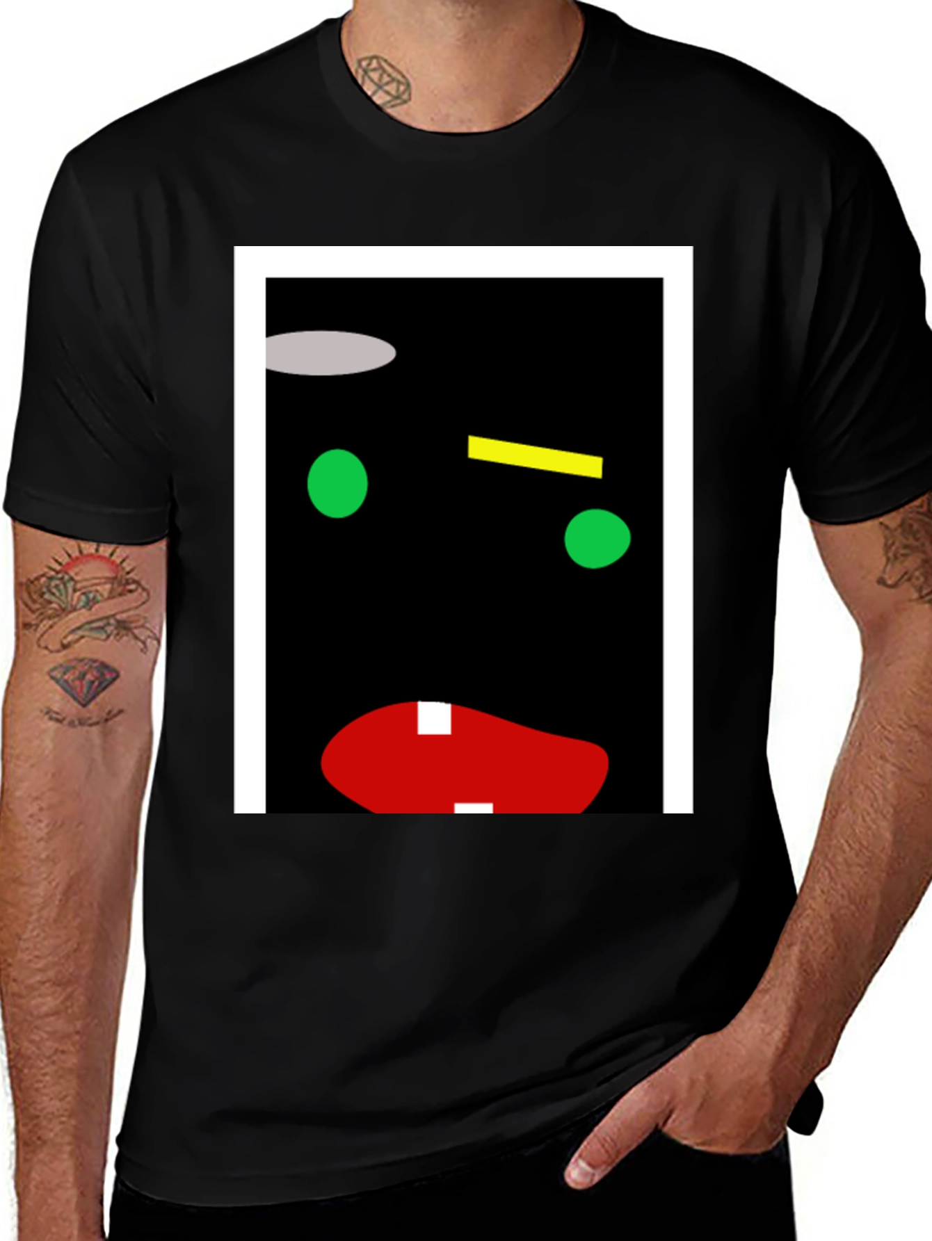 Abstract Face Graphic Print Black T-Shirt