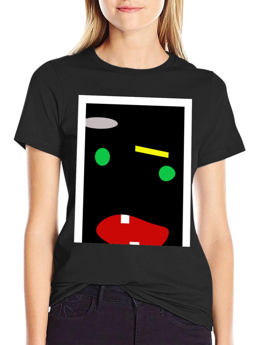 Abstract Face Graphic Print Black T-Shirt