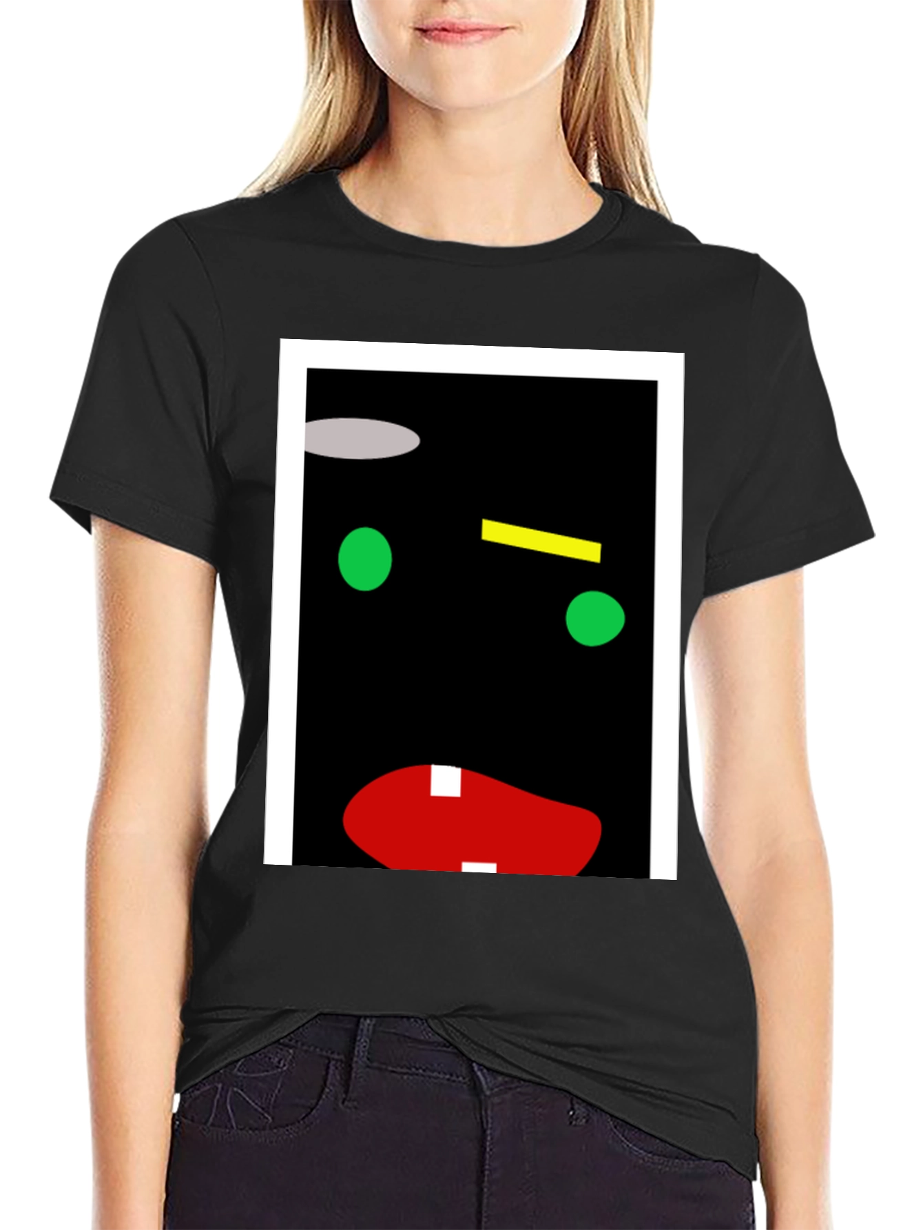 Abstract Face Graphic Print Black T-Shirt