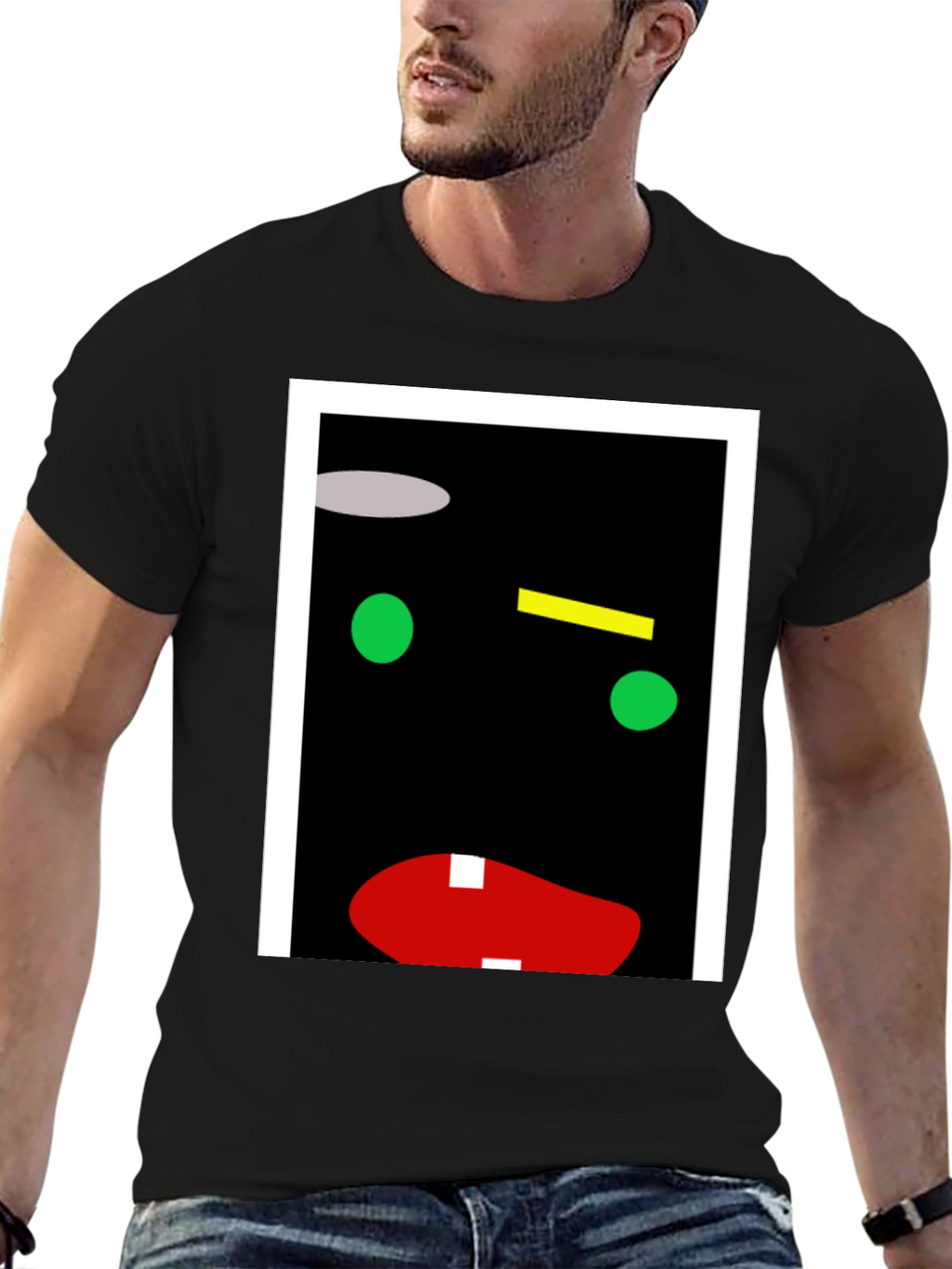 Abstract Face Graphic Print Black T-Shirt