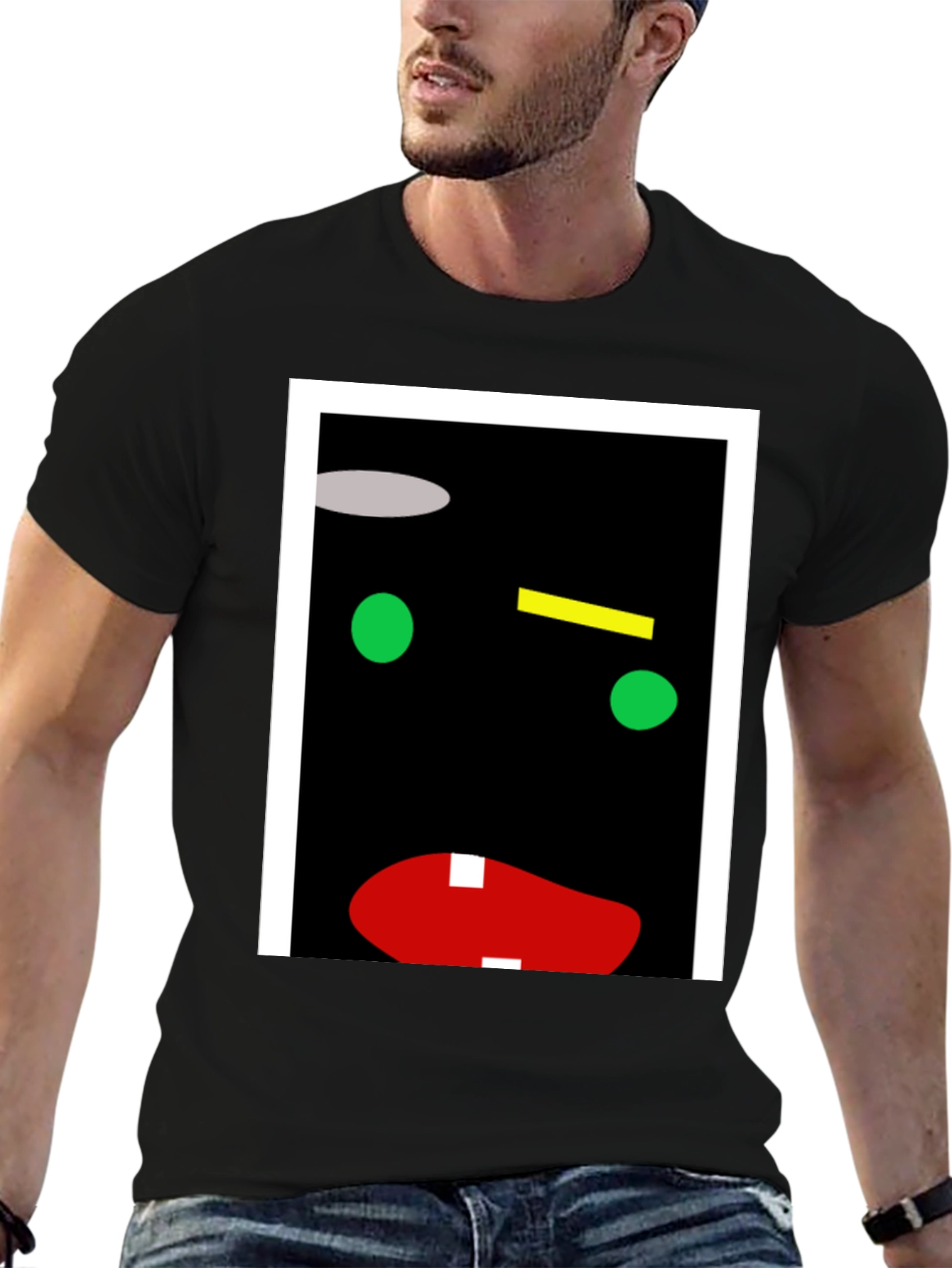 Abstract Face Graphic Print Black T-Shirt