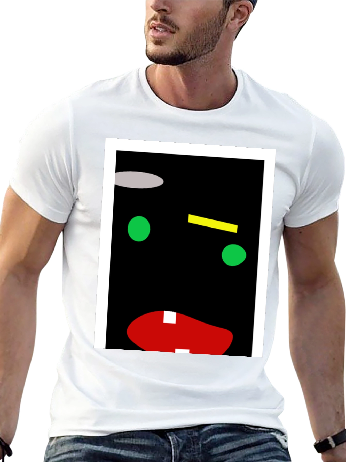 Abstract Face Graphic Print Black T-Shirt