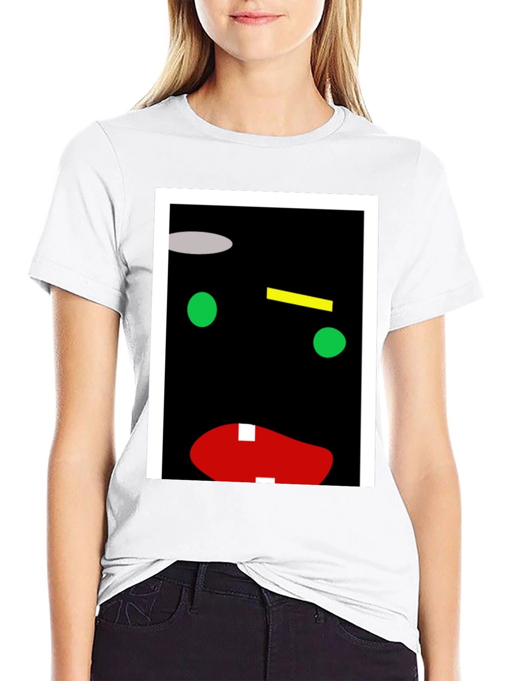 Abstract Face Graphic Print Black T-Shirt