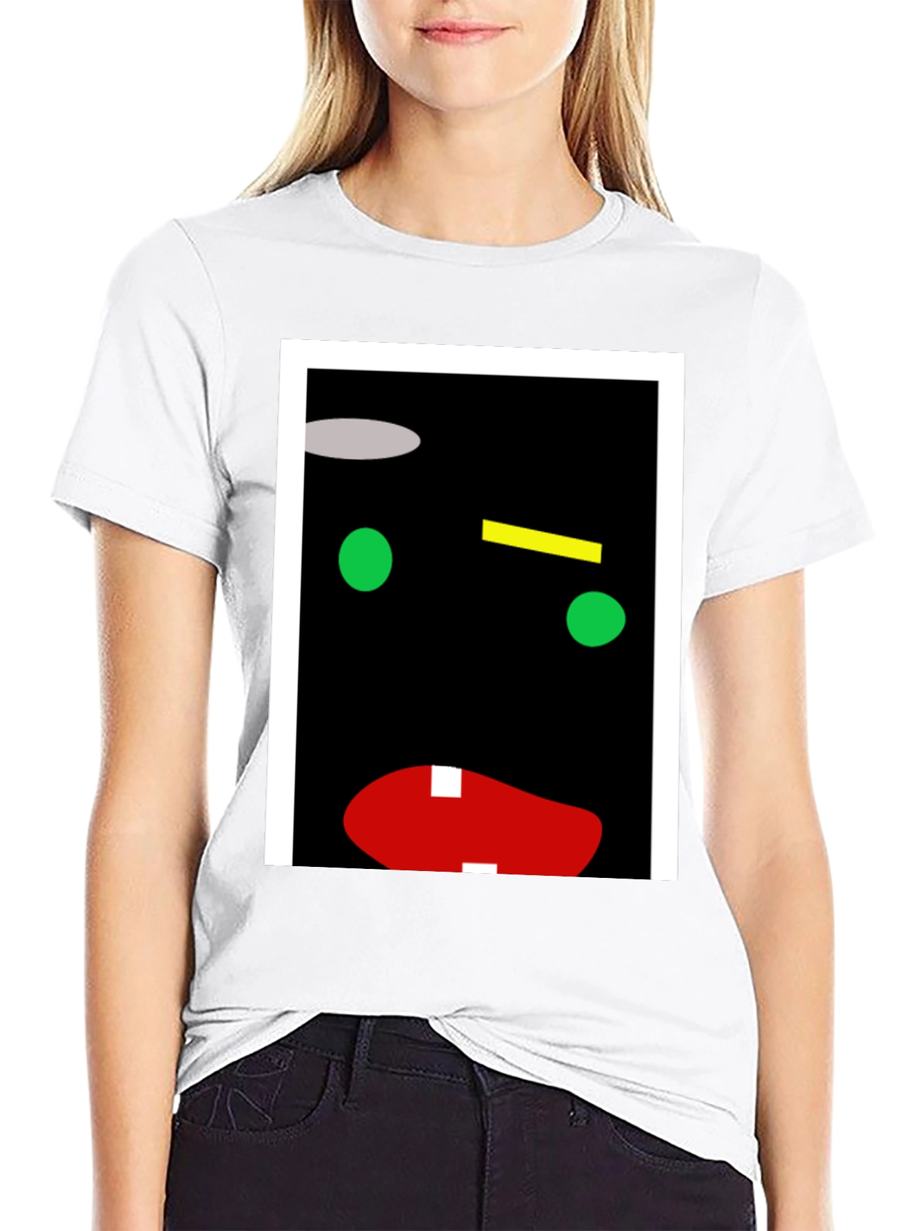 Abstract Face Graphic Print Black T-Shirt