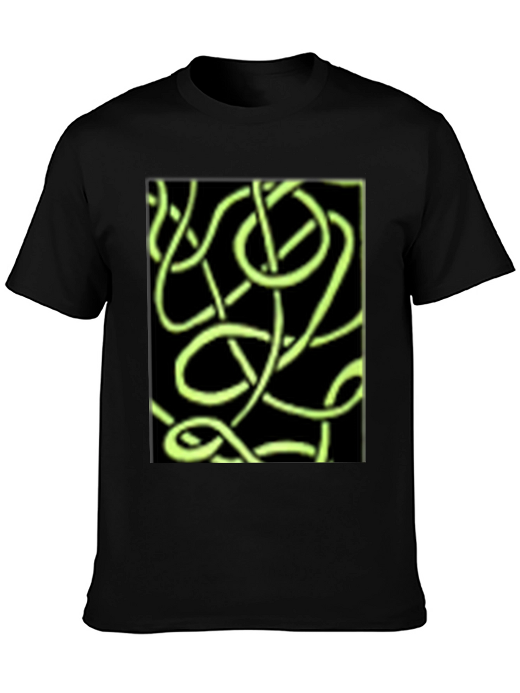 Abstract Neon Green Lines Graphic Black T-Shirt