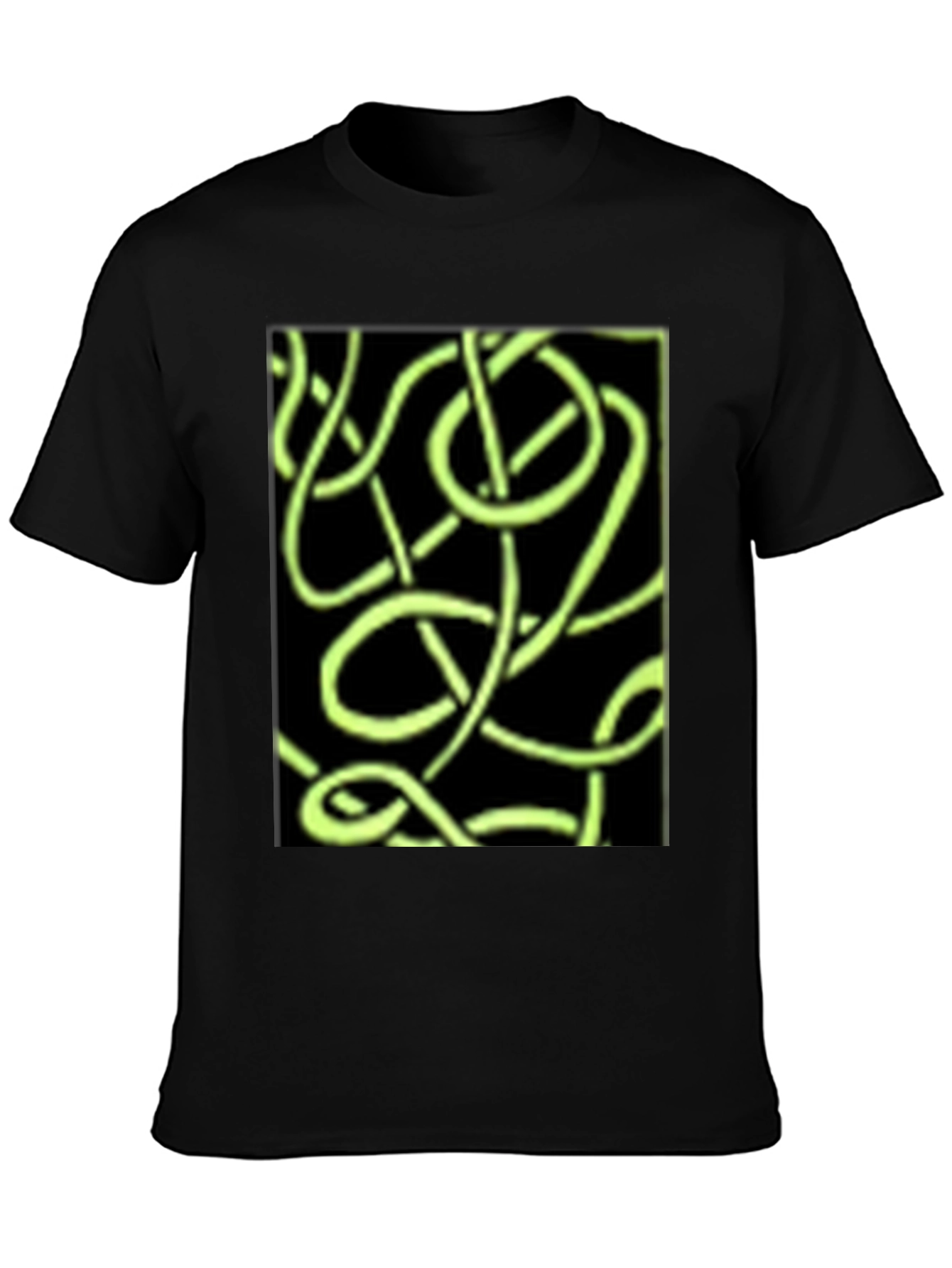 Abstract Neon Green Lines Graphic Black T-Shirt