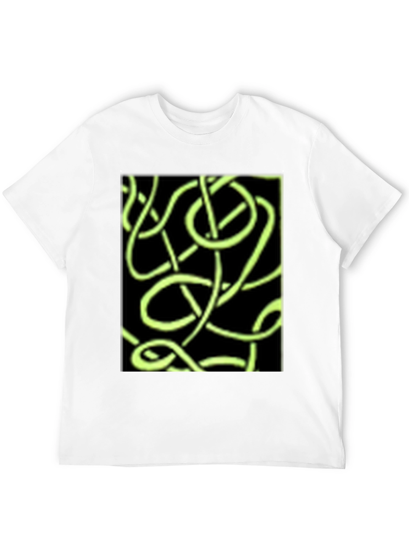 Abstract Neon Green Lines Graphic Black T-Shirt