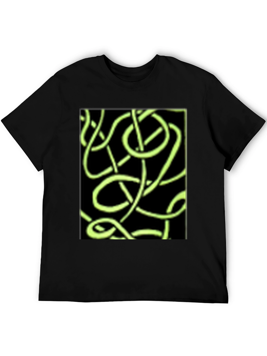 Abstract Neon Green Lines Graphic Black T-Shirt
