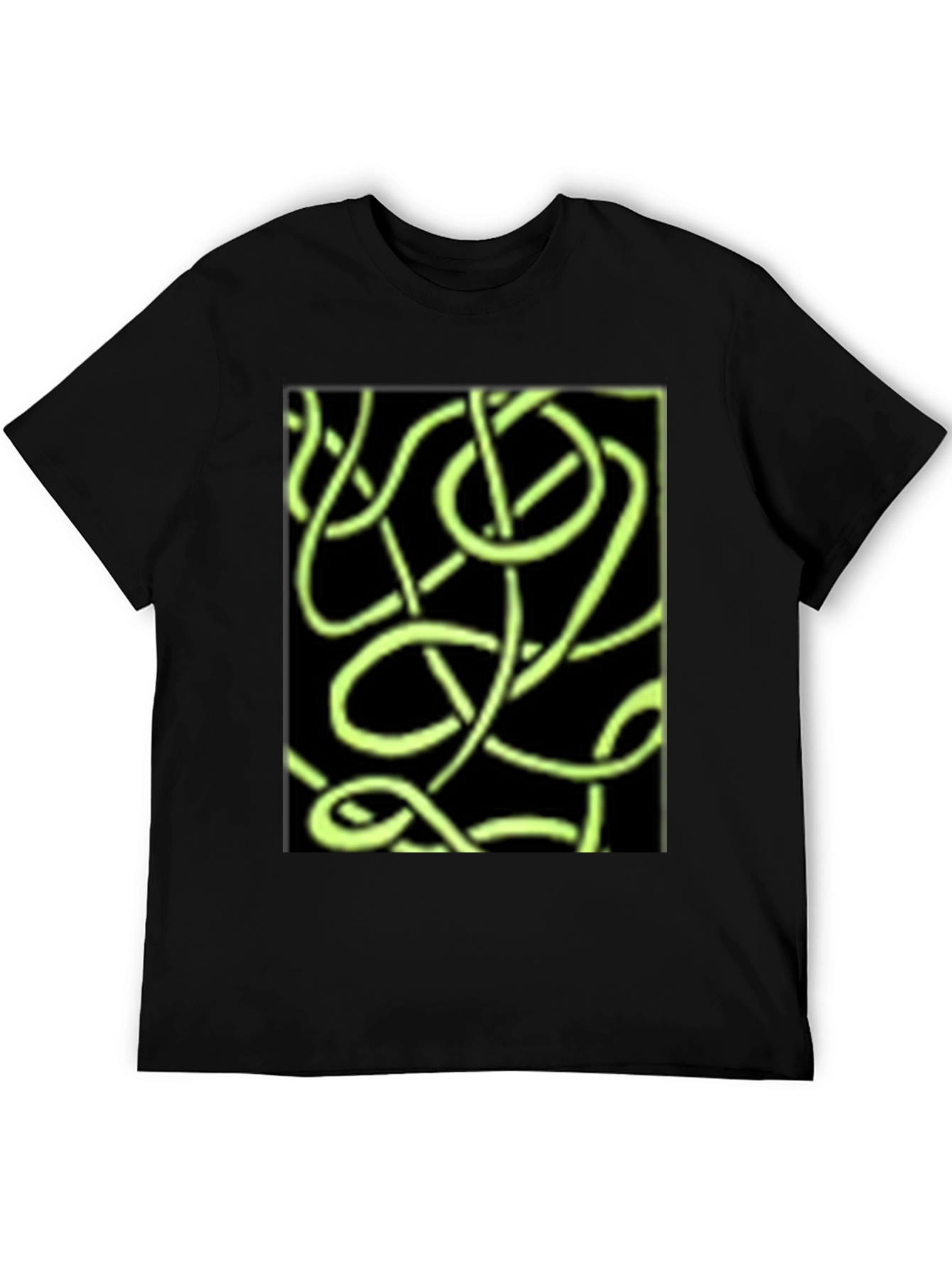Abstract Neon Green Lines Graphic Black T-Shirt