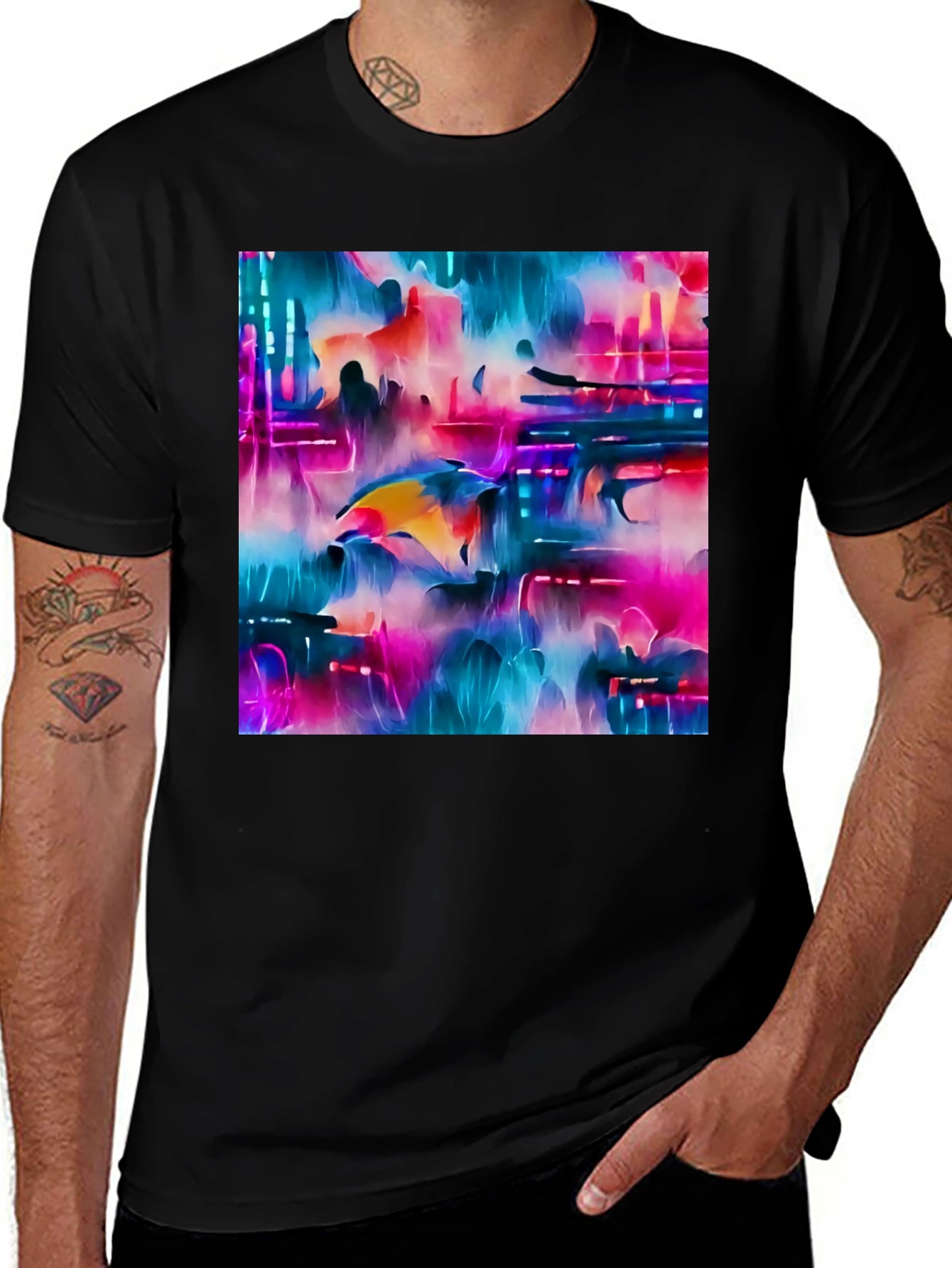 Abstract Dolphin Graphic Tee - Black Unisex T-Shirt