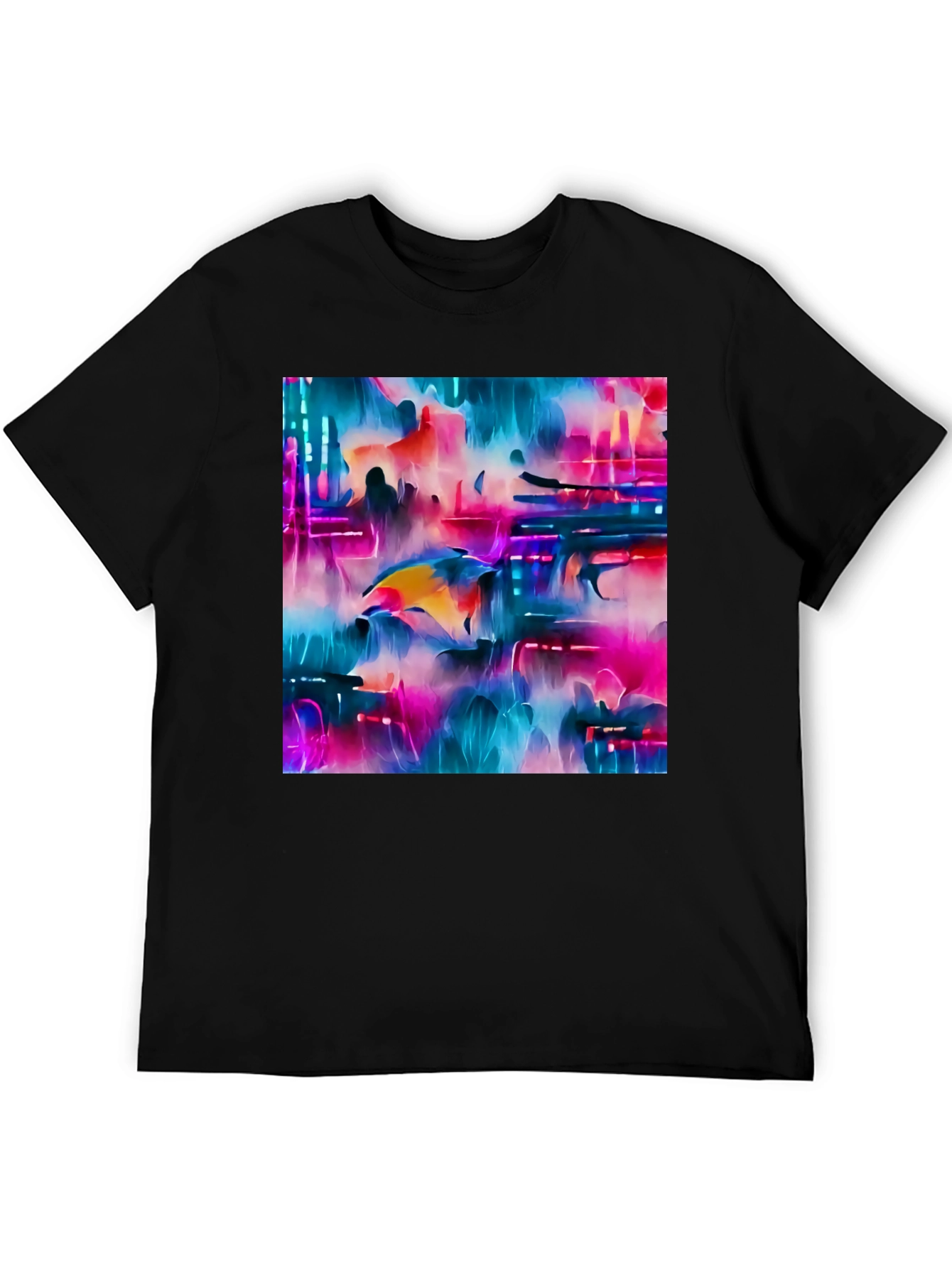 Abstract Dolphin Graphic Tee - Black Unisex T-Shirt