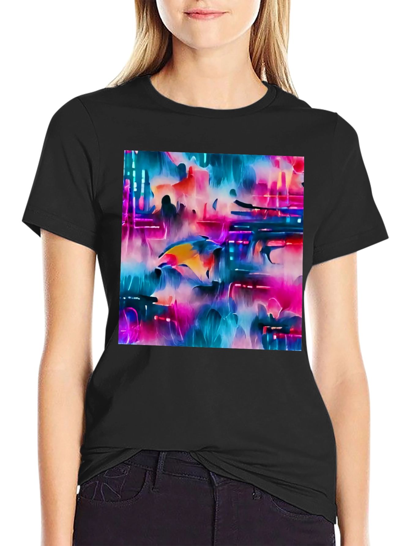 Abstract Dolphin Graphic Tee - Black Unisex T-Shirt
