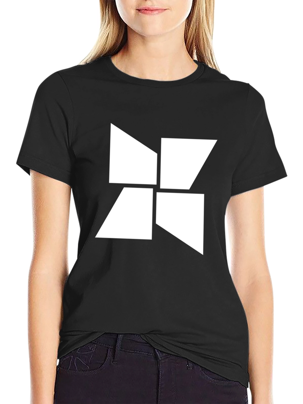 Abstract Geometric White Design Black T-Shirt
