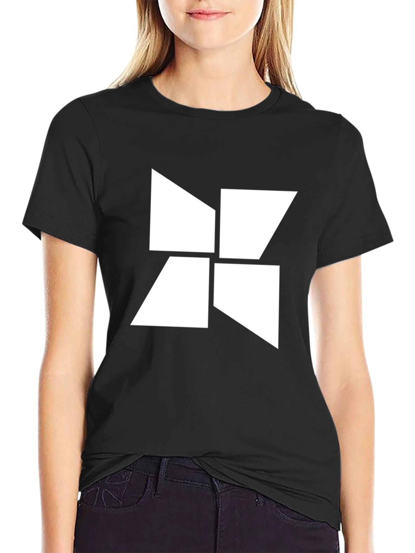 Abstract Geometric White Design Black T-Shirt