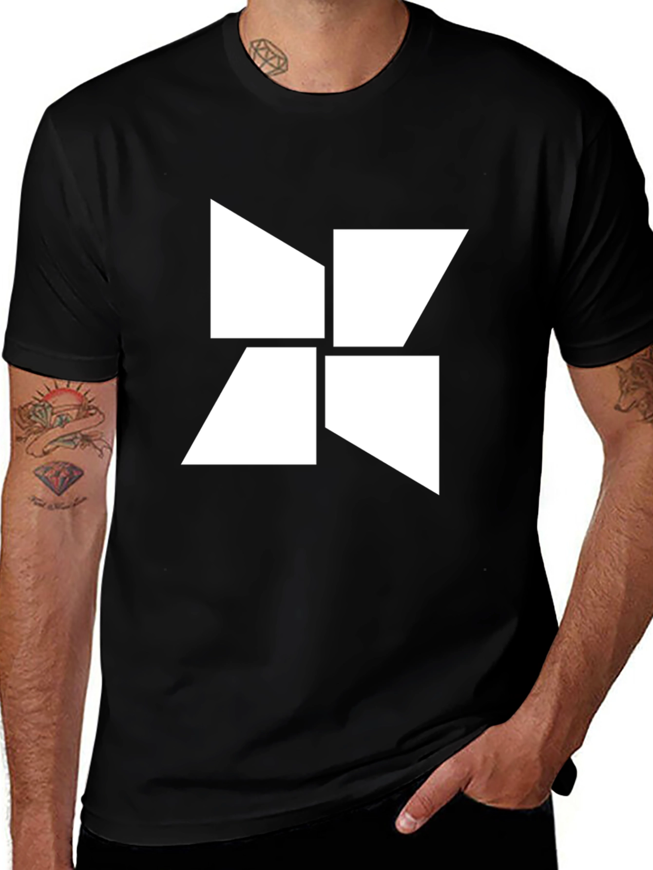 Abstract Geometric White Design Black T-Shirt