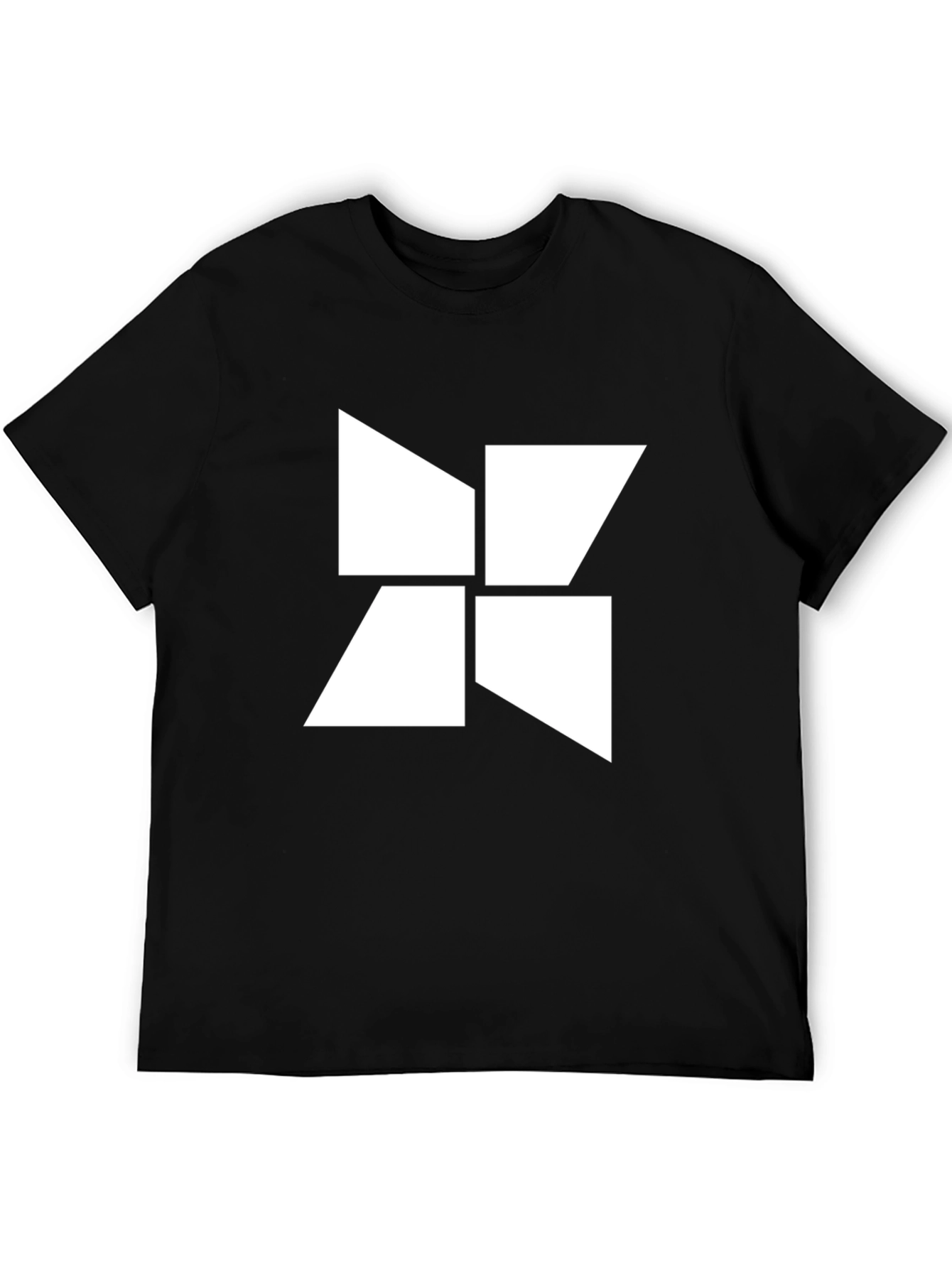 Abstract Geometric White Design Black T-Shirt