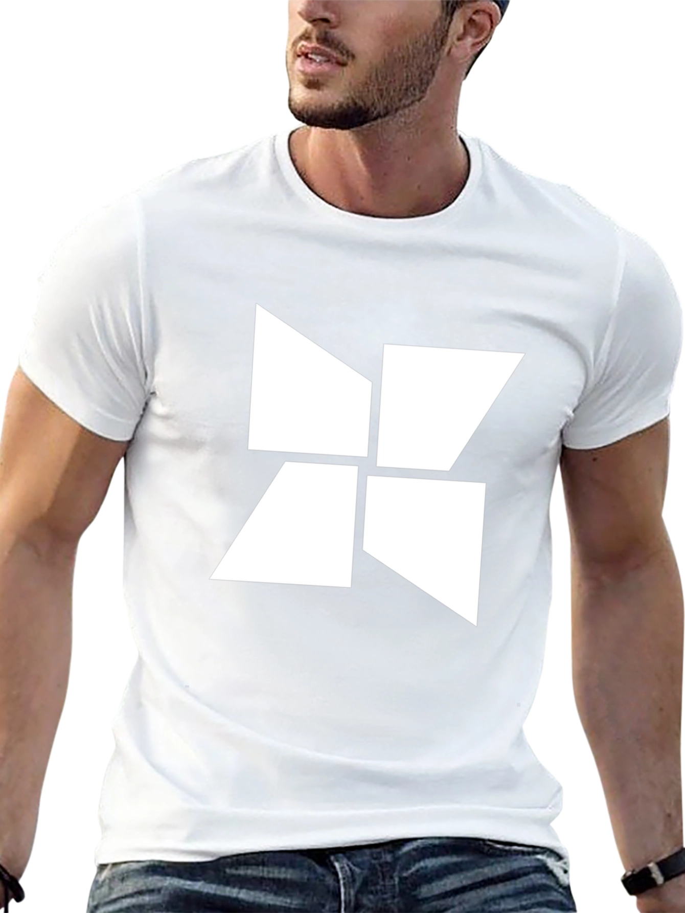 Abstract Geometric White Design Black T-Shirt