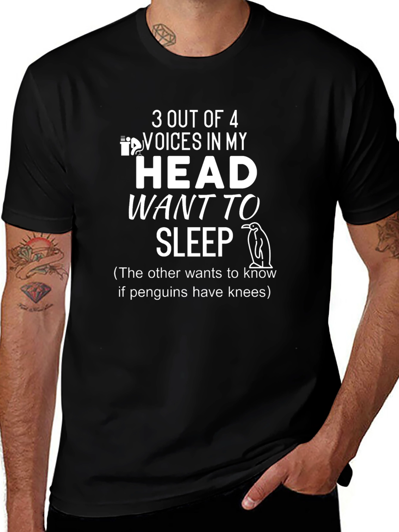 3 Out of 4 Voices T-Shirt - Funny Penguin Tee
