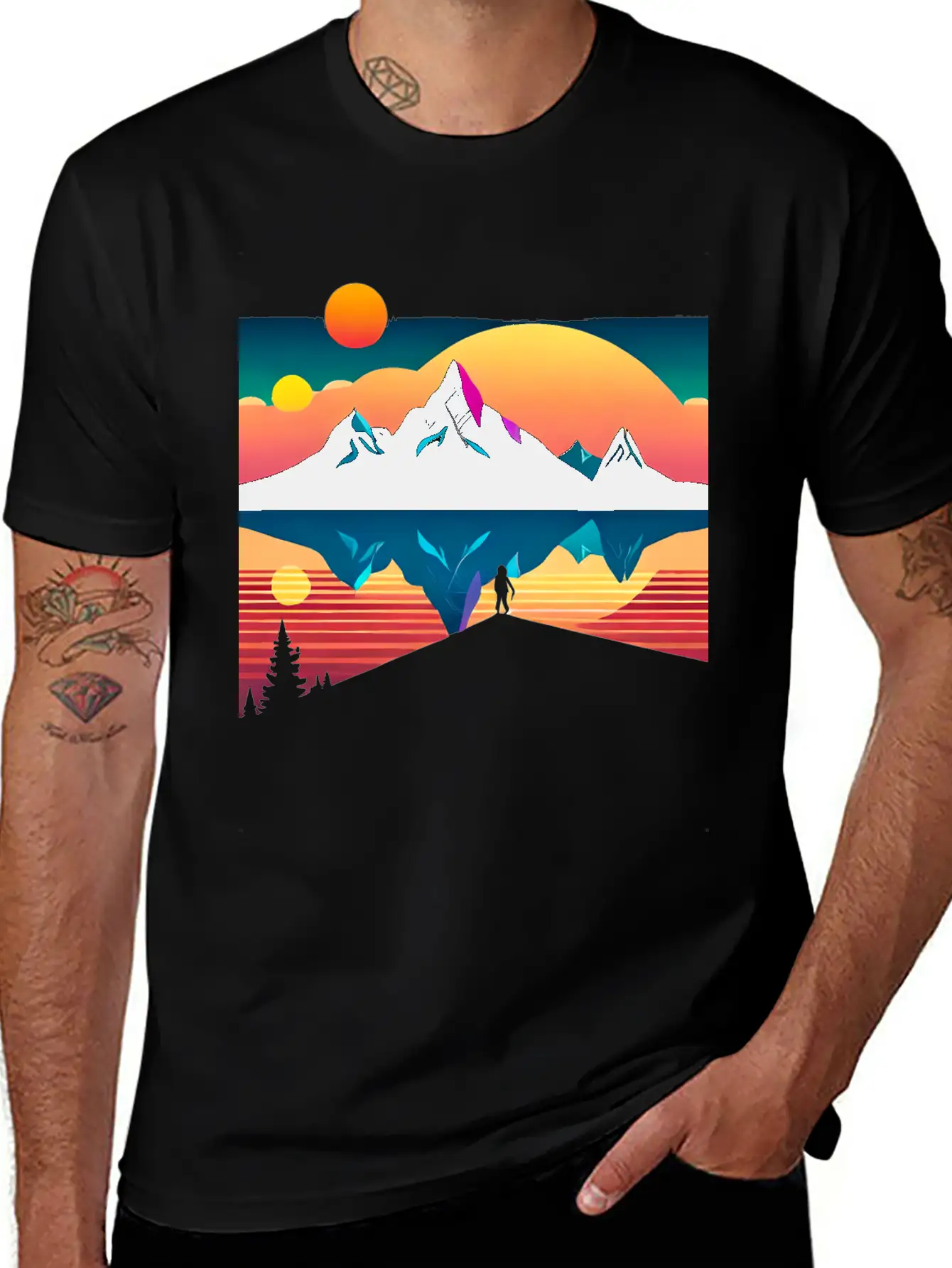 A Mountainous Sunrise Geometric Shapes Unisex Cotton Tee – Relaxed Fit For Any Occasion