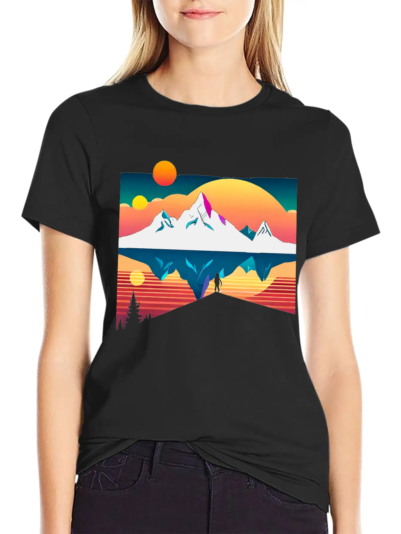A Mountainous Sunrise Geometric Shapes Unisex Cotton Tee – Relaxed Fit For Any Occasion