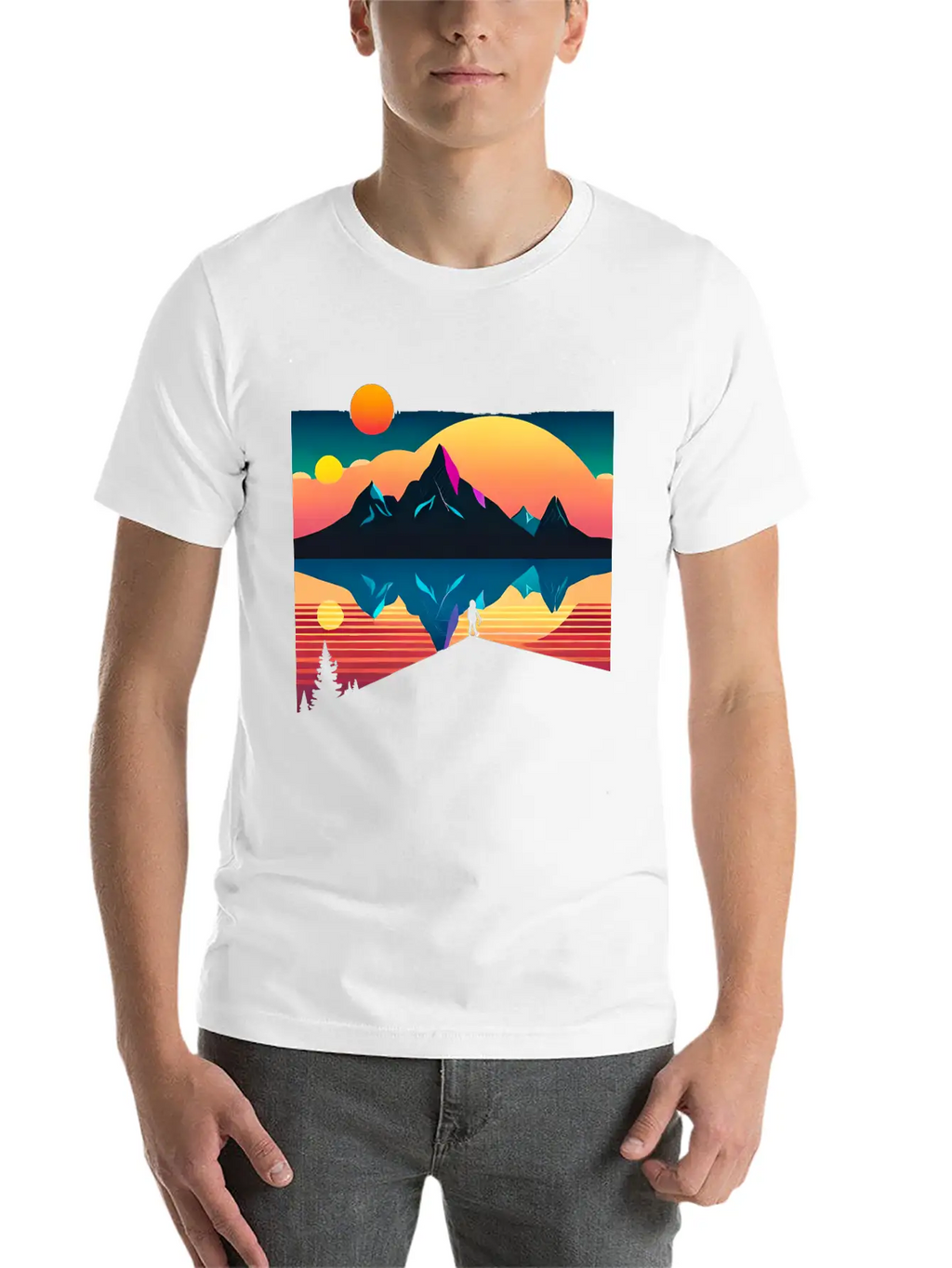 A Mountainous Sunrise Geometric Shapes Unisex Cotton Tee – Relaxed Fit For Any Occasion
