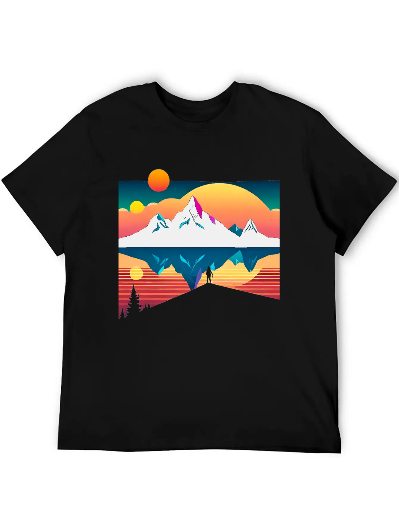 A Mountainous Sunrise Geometric Shapes Unisex Cotton Tee – Relaxed Fit For Any Occasion