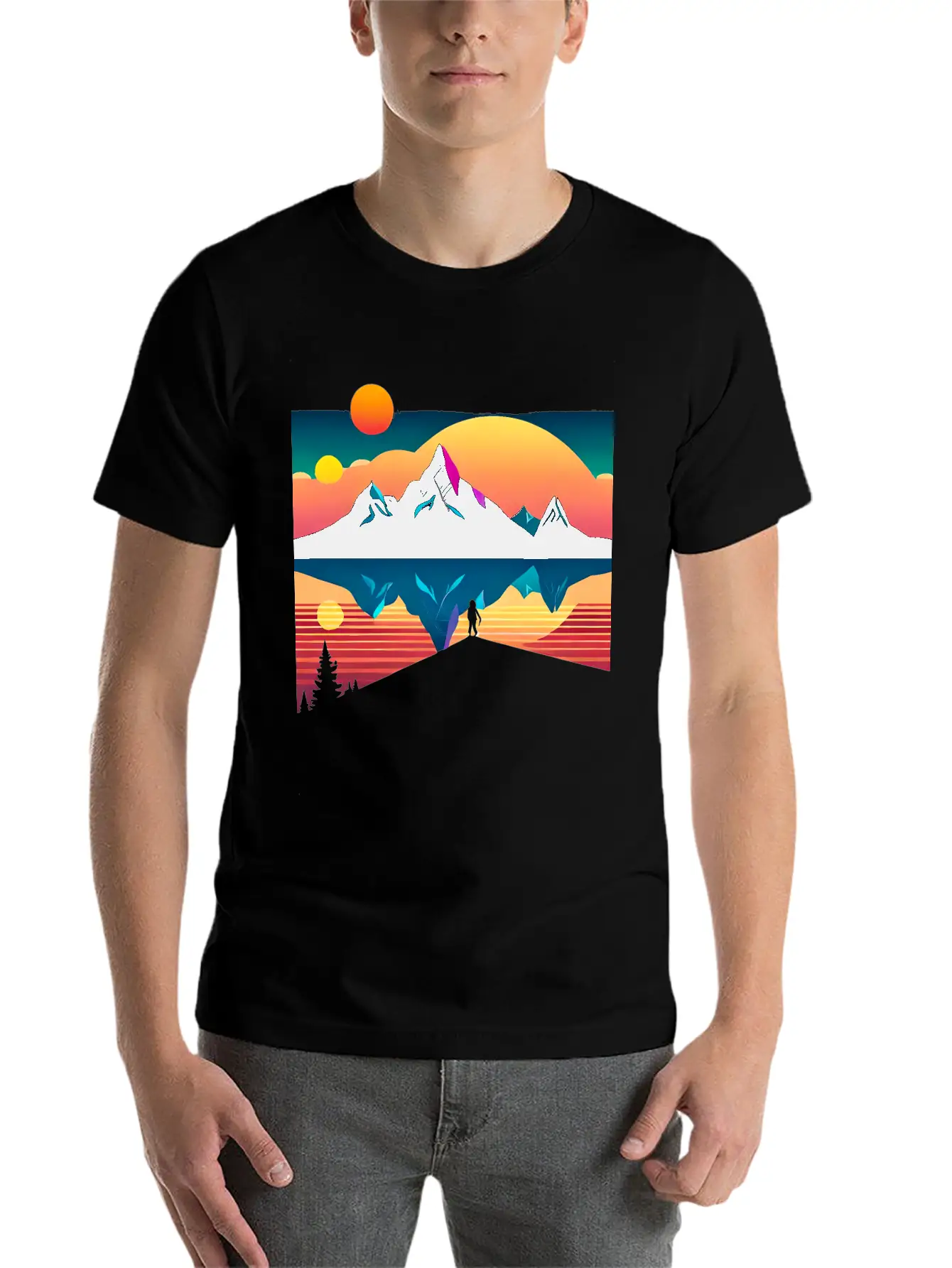 A Mountainous Sunrise Geometric Shapes Unisex Cotton Tee – Relaxed Fit For Any Occasion