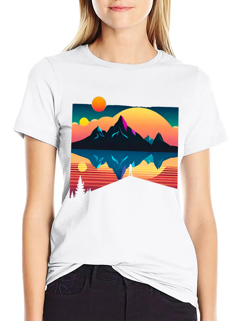 A Mountainous Sunrise Geometric Shapes Unisex Cotton Tee – Relaxed Fit For Any Occasion