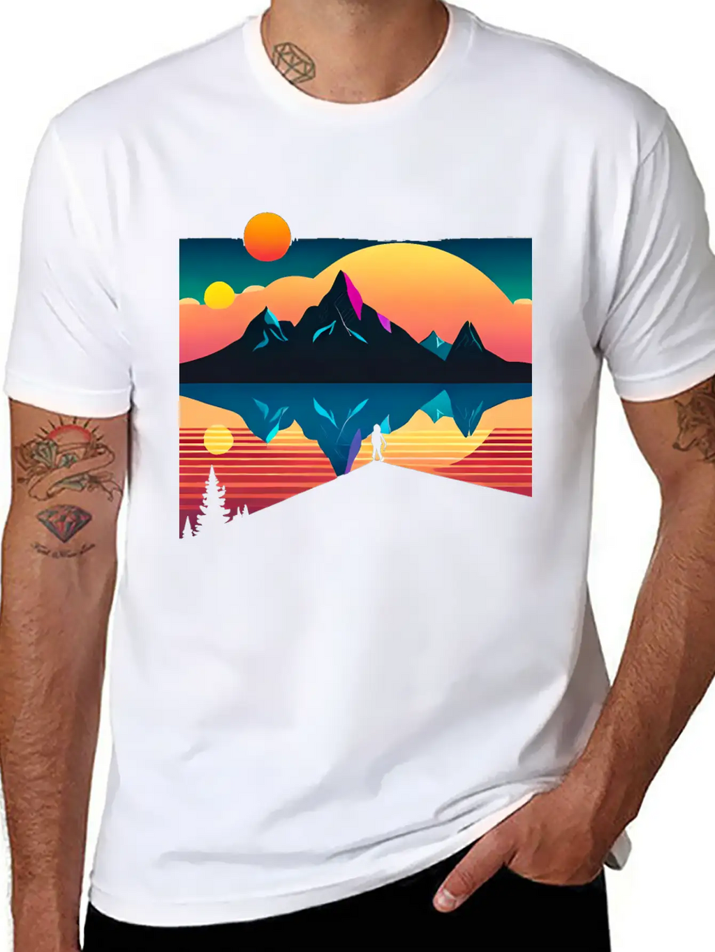 A Mountainous Sunrise Geometric Shapes Unisex Cotton Tee – Relaxed Fit For Any Occasion