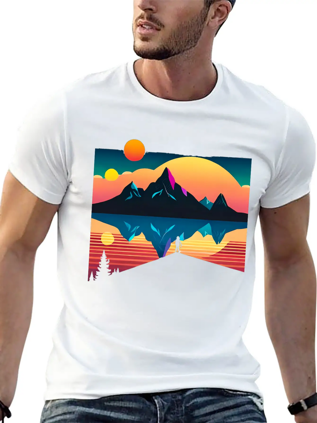 A Mountainous Sunrise Geometric Shapes Unisex Cotton Tee – Relaxed Fit For Any Occasion