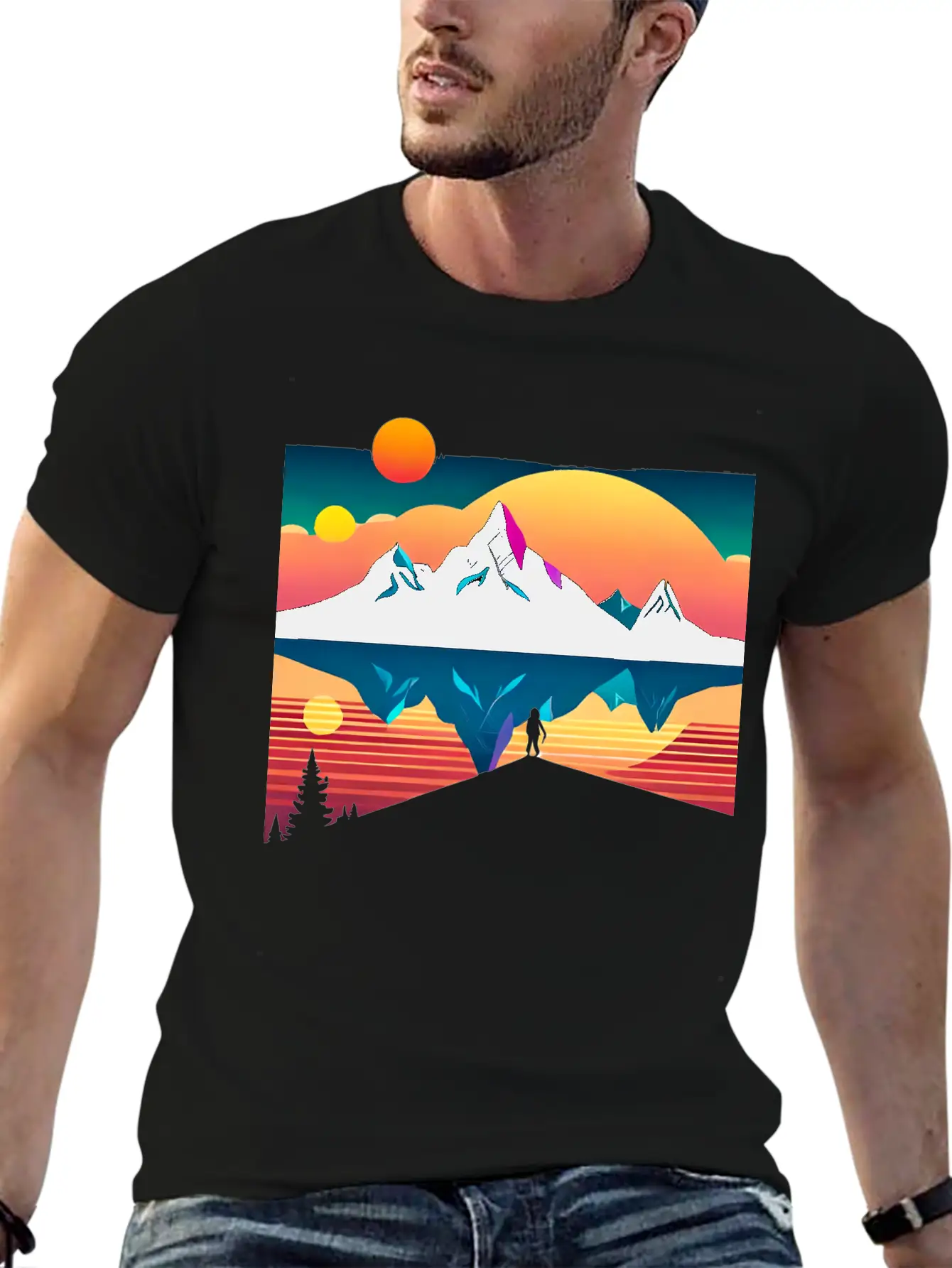 A Mountainous Sunrise Geometric Shapes Unisex Cotton Tee – Relaxed Fit For Any Occasion