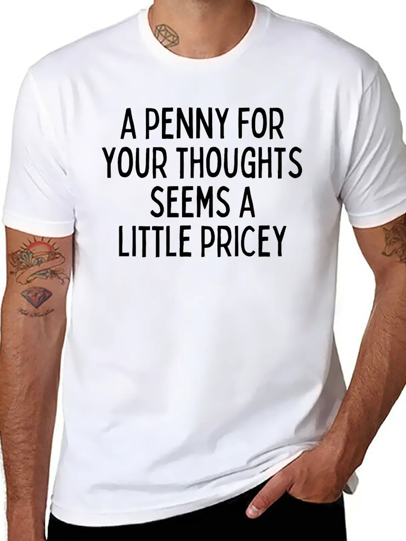 A Penny For Your Thought Seems A Little Pricey Classic Crew Neck Graphic Tee – Everyday Minimal Look
