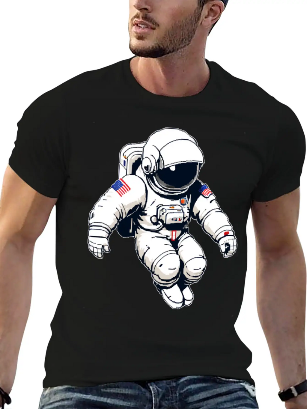 A Pixel Art Of An Astronaut Classic Fit Graphic Tee For Daily Comfort – Unisex Cotton Shirt