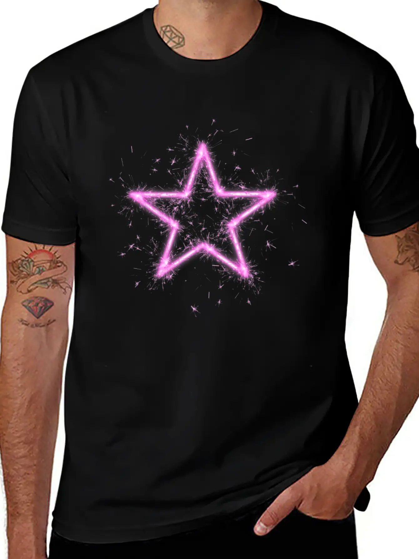 A Shirt With A Glowing Pink Star. Unisex Short Sleeve Soft Cotton T-Shirt – Casual Everyday Wear
