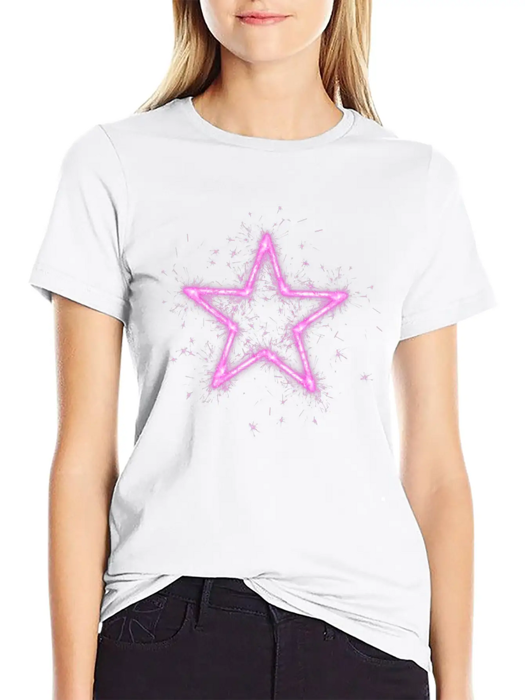 A Shirt With A Glowing Pink Star. Unisex Short Sleeve Soft Cotton T-Shirt – Casual Everyday Wear