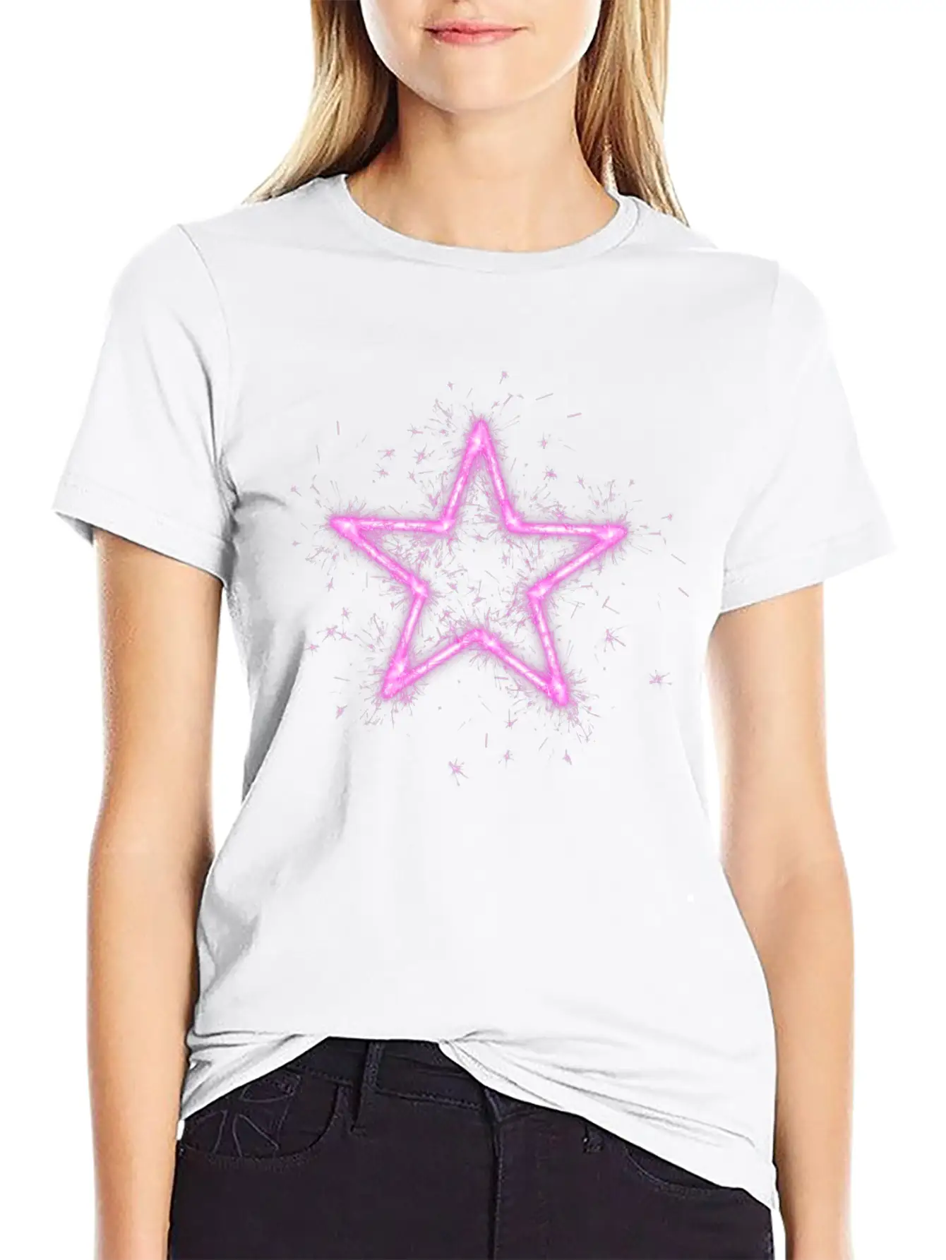 A Shirt With A Glowing Pink Star. Unisex Short Sleeve Soft Cotton T-Shirt – Casual Everyday Wear