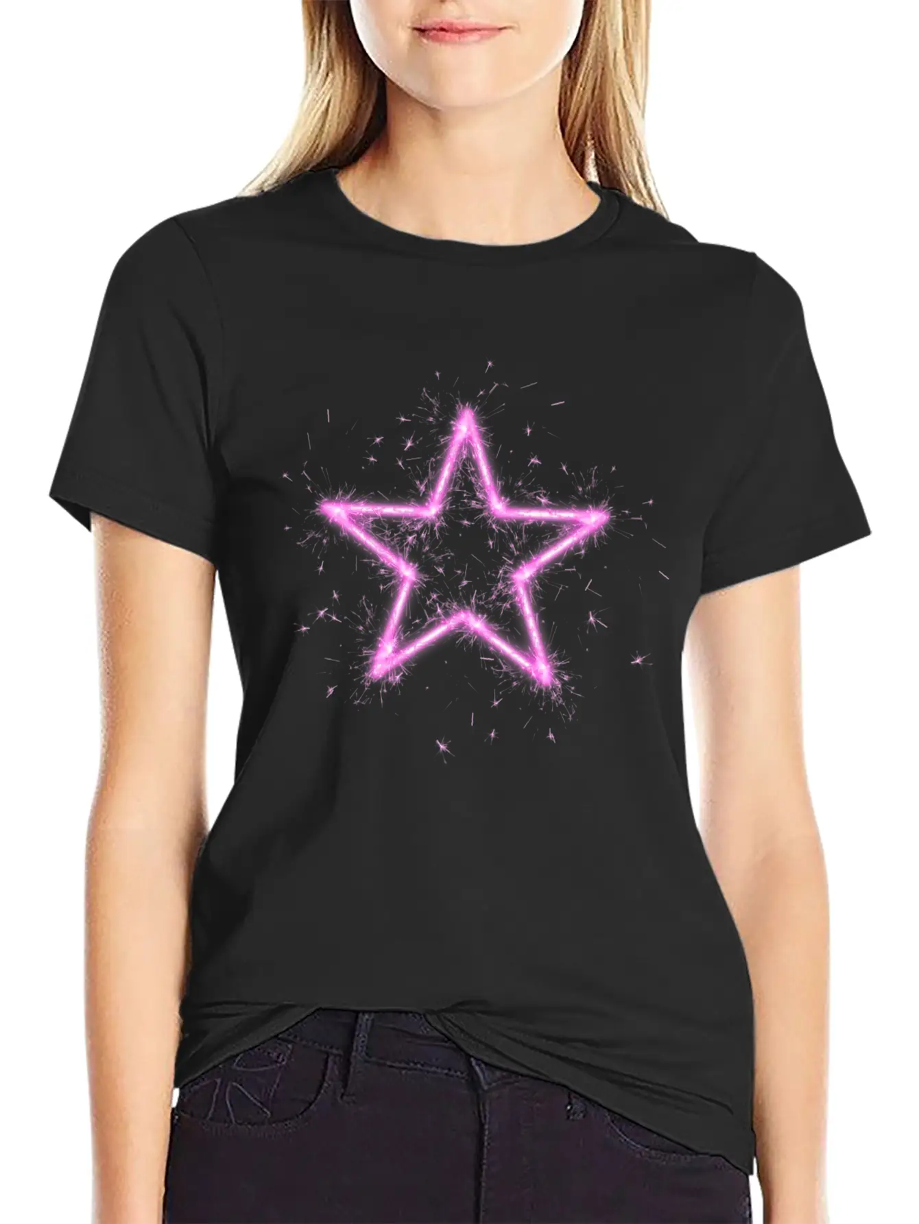A Shirt With A Glowing Pink Star. Unisex Short Sleeve Soft Cotton T-Shirt – Casual Everyday Wear