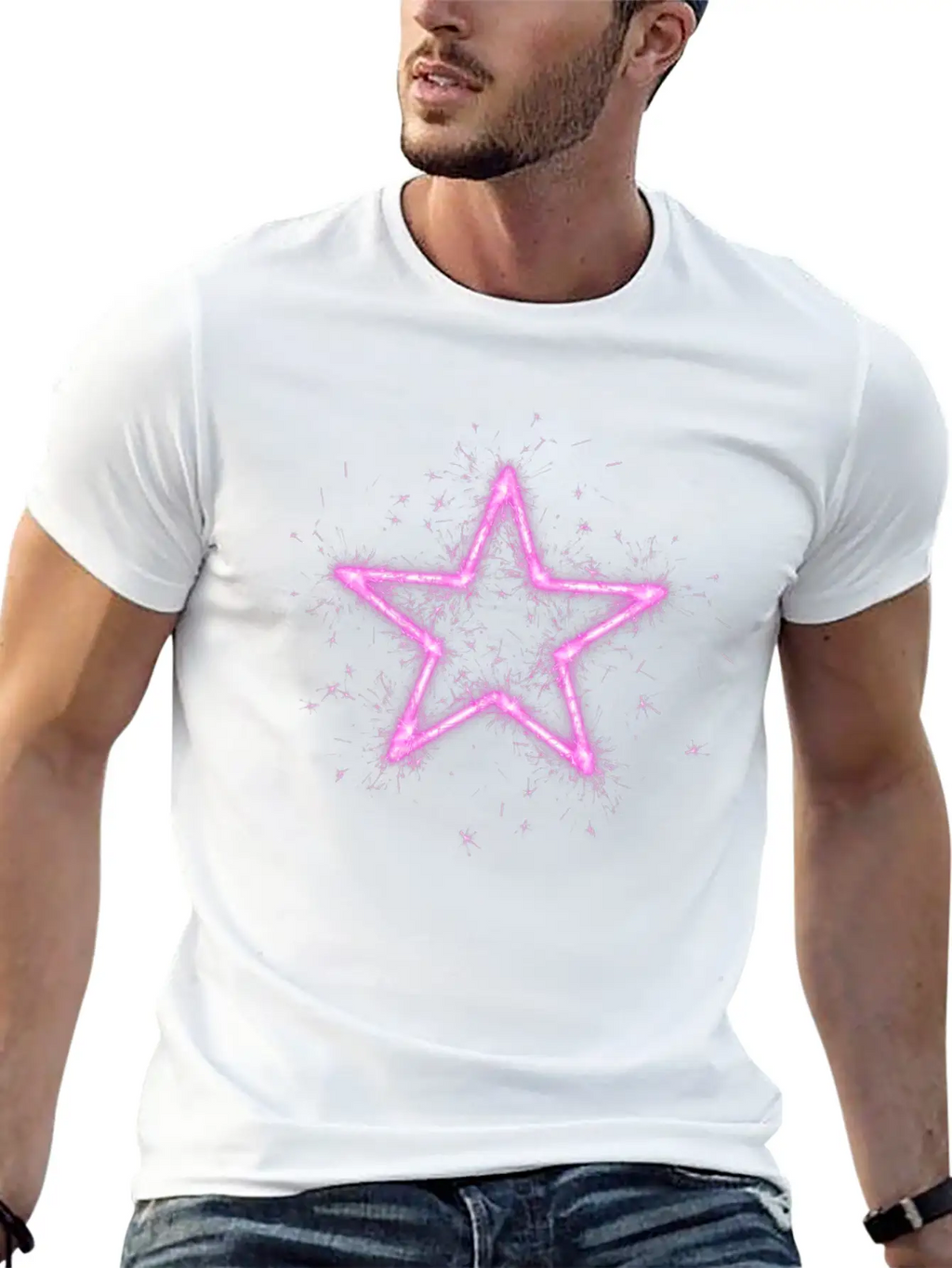 A Shirt With A Glowing Pink Star. Unisex Short Sleeve Soft Cotton T-Shirt – Casual Everyday Wear