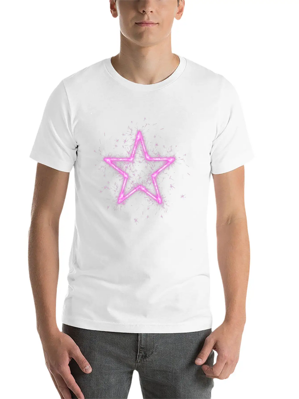 A Shirt With A Glowing Pink Star. Unisex Short Sleeve Soft Cotton T-Shirt – Casual Everyday Wear