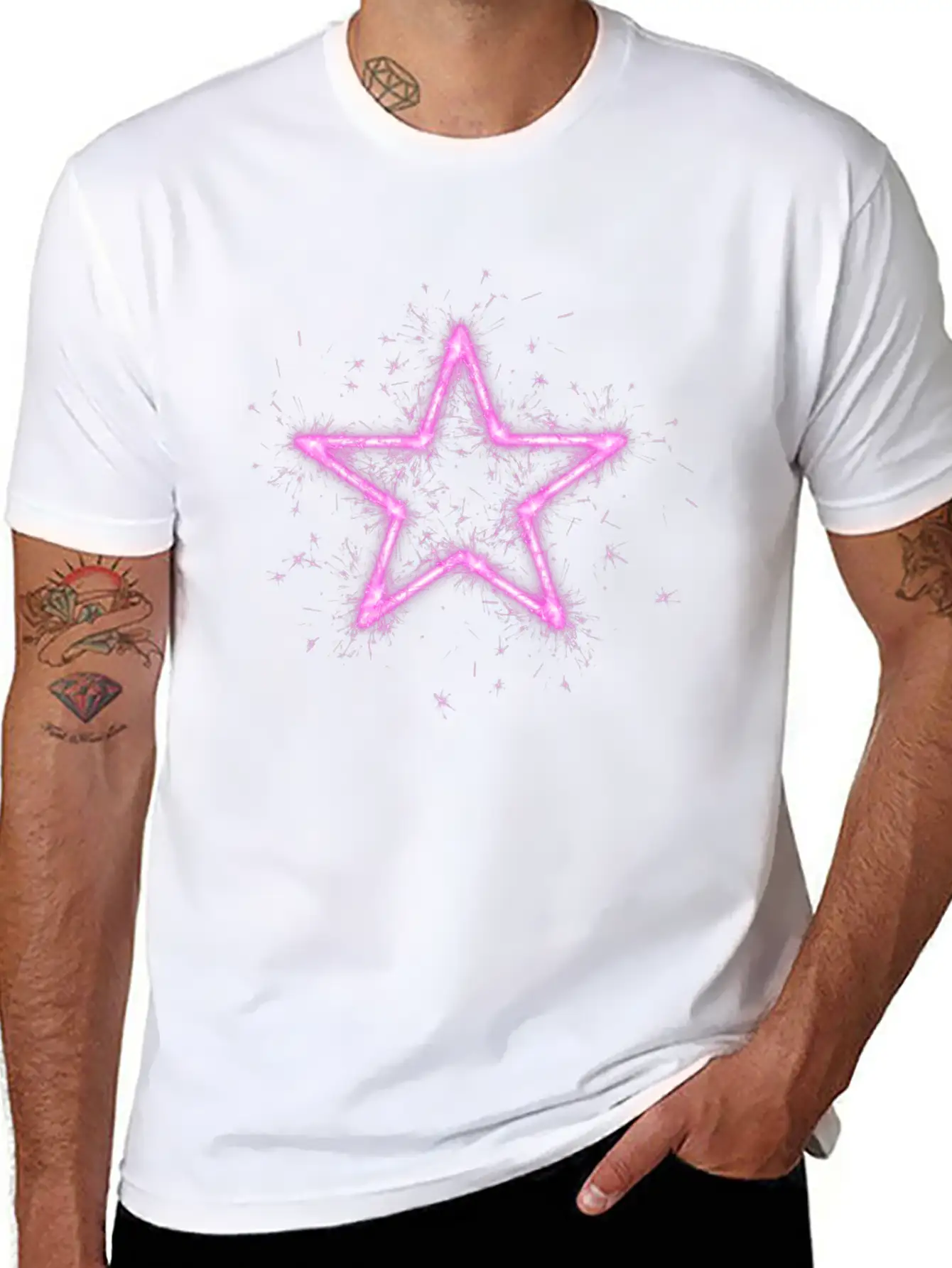 A Shirt With A Glowing Pink Star. Unisex Short Sleeve Soft Cotton T-Shirt – Casual Everyday Wear