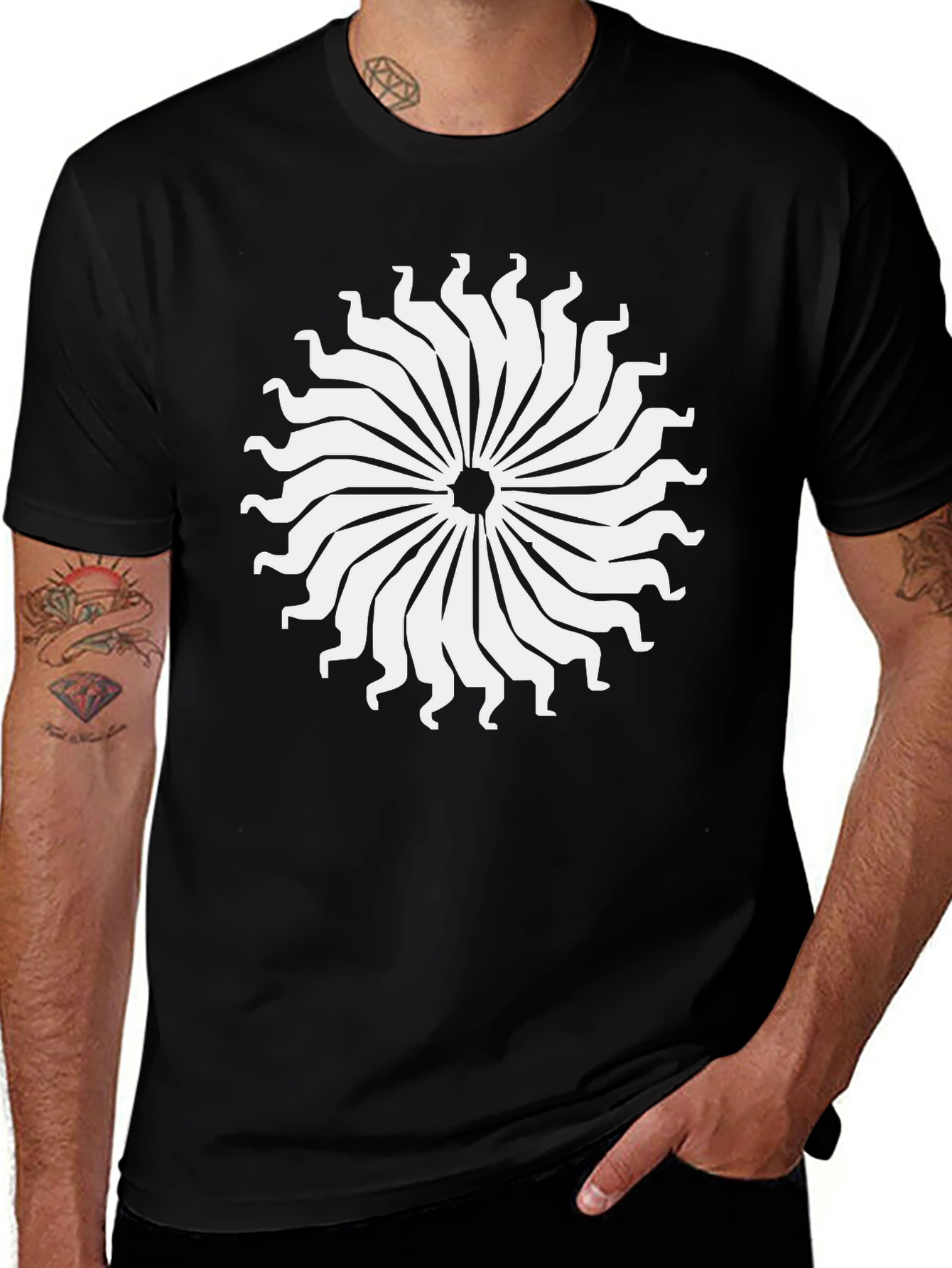 Abstract Sun T-Shirt - Black Cotton Tee