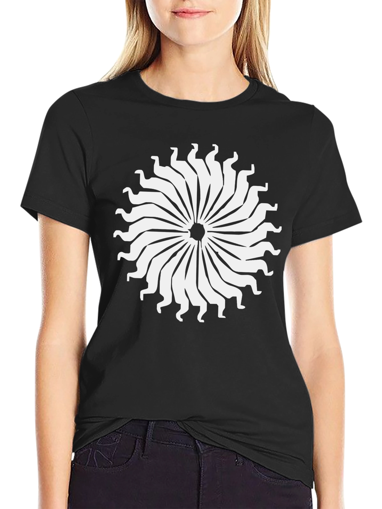 Abstract Sun T-Shirt - Black Cotton Tee