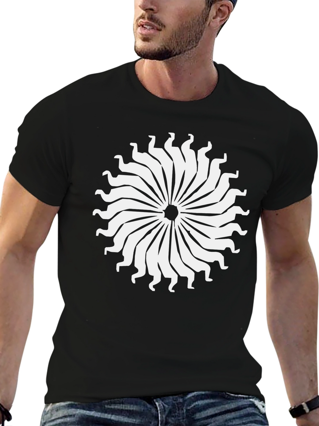 Abstract Sun T-Shirt - Black Cotton Tee